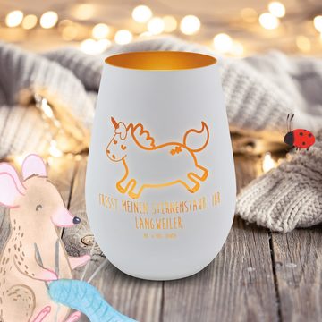 Mr. & Mrs. Panda Windlicht Einhorn Happy - Weiß - Geschenk, Windlicht Gravur, Windlicht aus Glas (1 St), Inklusive Teelicht
