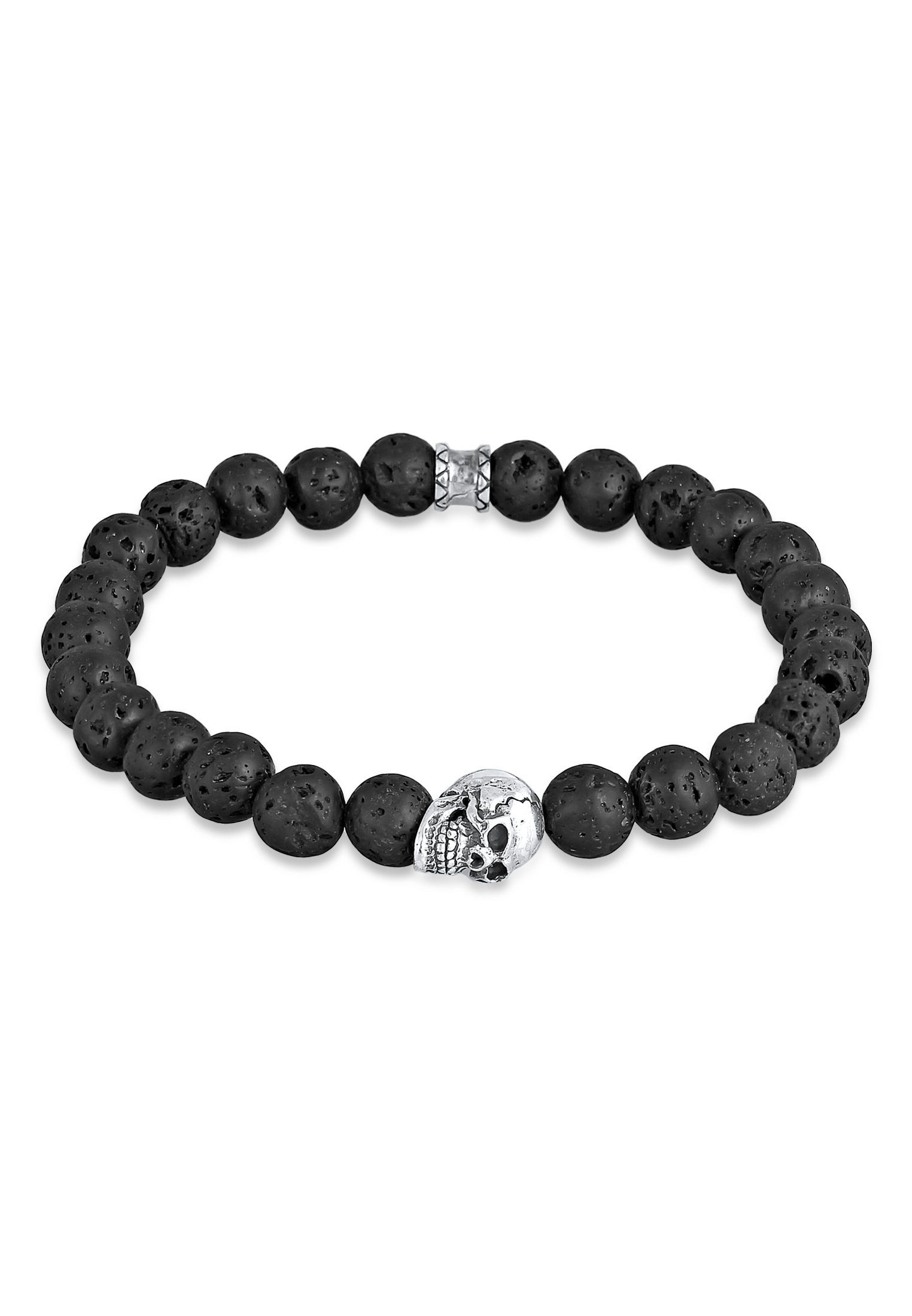 Kuzzoi Bead-Armband-Set Herren Totenkopf Lava Stein Perlen 925 Silber, Totenkopf