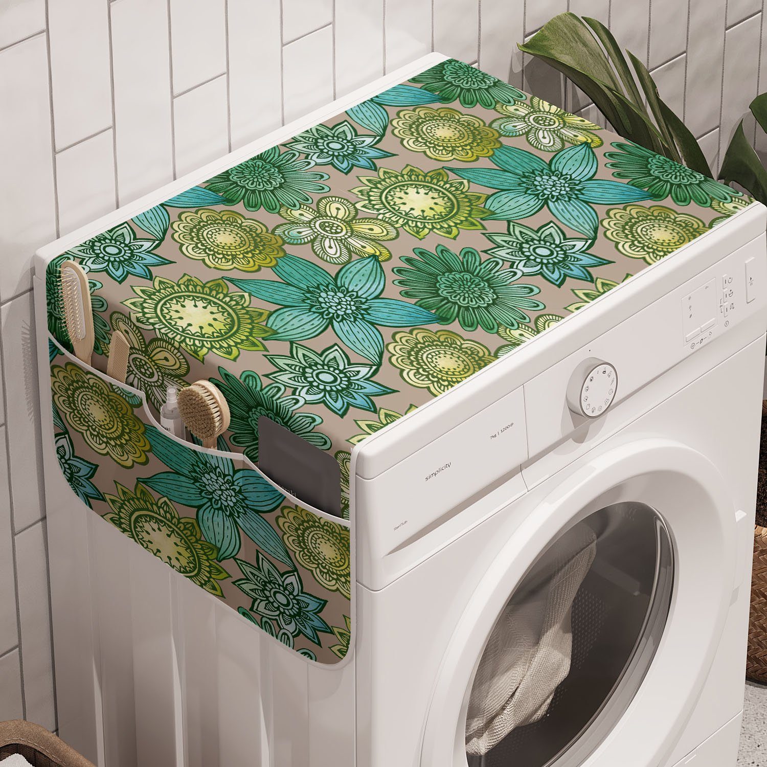 Waschmaschine Abakuhaus Ethnisch Badorganizer und Orientalische Art Trockner, für Anti-Rutsch-Stoffabdeckung Blütenblätter