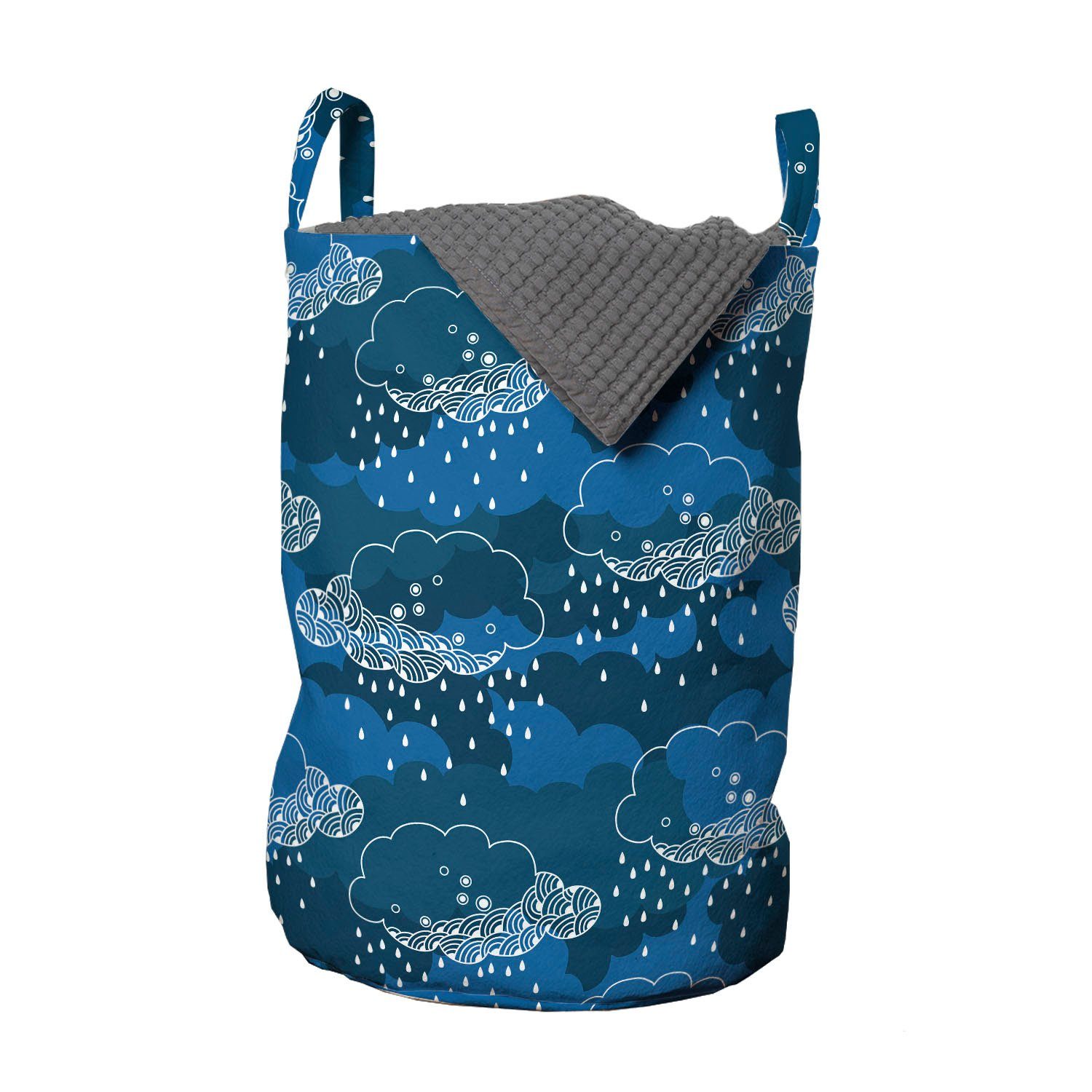 Abakuhaus Wäschesäckchen Wäschekorb mit Griffen Kordelzugverschluss für Waschsalons, Blau und weiß Regen-Wolken-Grafik