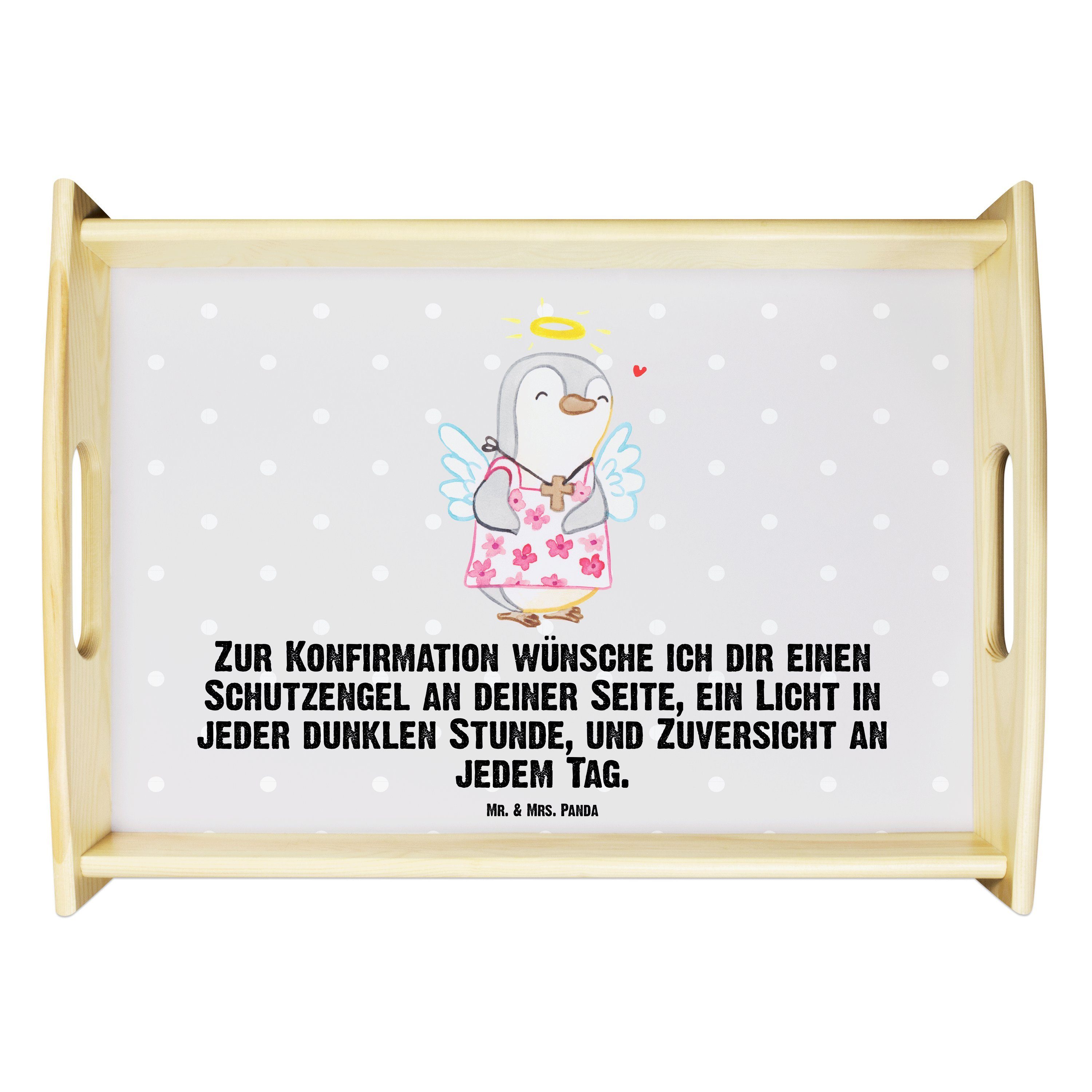 - Geschenk, Mr. Panda & Mrs. - Frühstückstablett, Echtholz Tablett Pastell Ko, Pinguin Konfirmation Grau lasiert, (1-tlg)