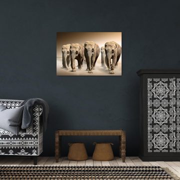 wandmotiv24 Leinwandbild Elefantengruppe Afrika, Tiere (1 St), Wandbild, Wanddeko, Leinwandbilder in versch. Größen
