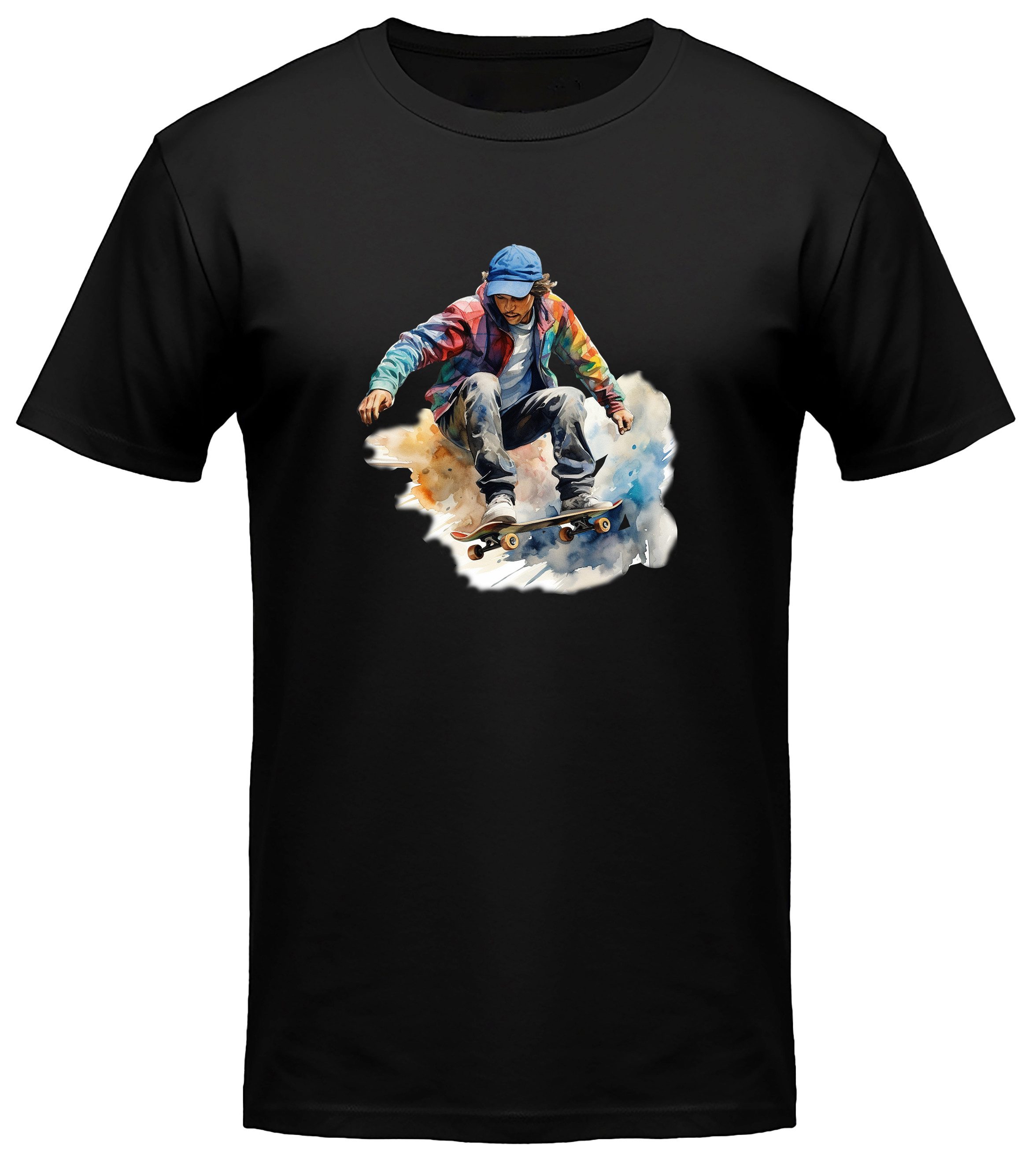 MyDesign24 T-Shirt Skater print Shirt Ölfarben Design Skater T-Shirt schwarz kurzarm Regular Fit i553