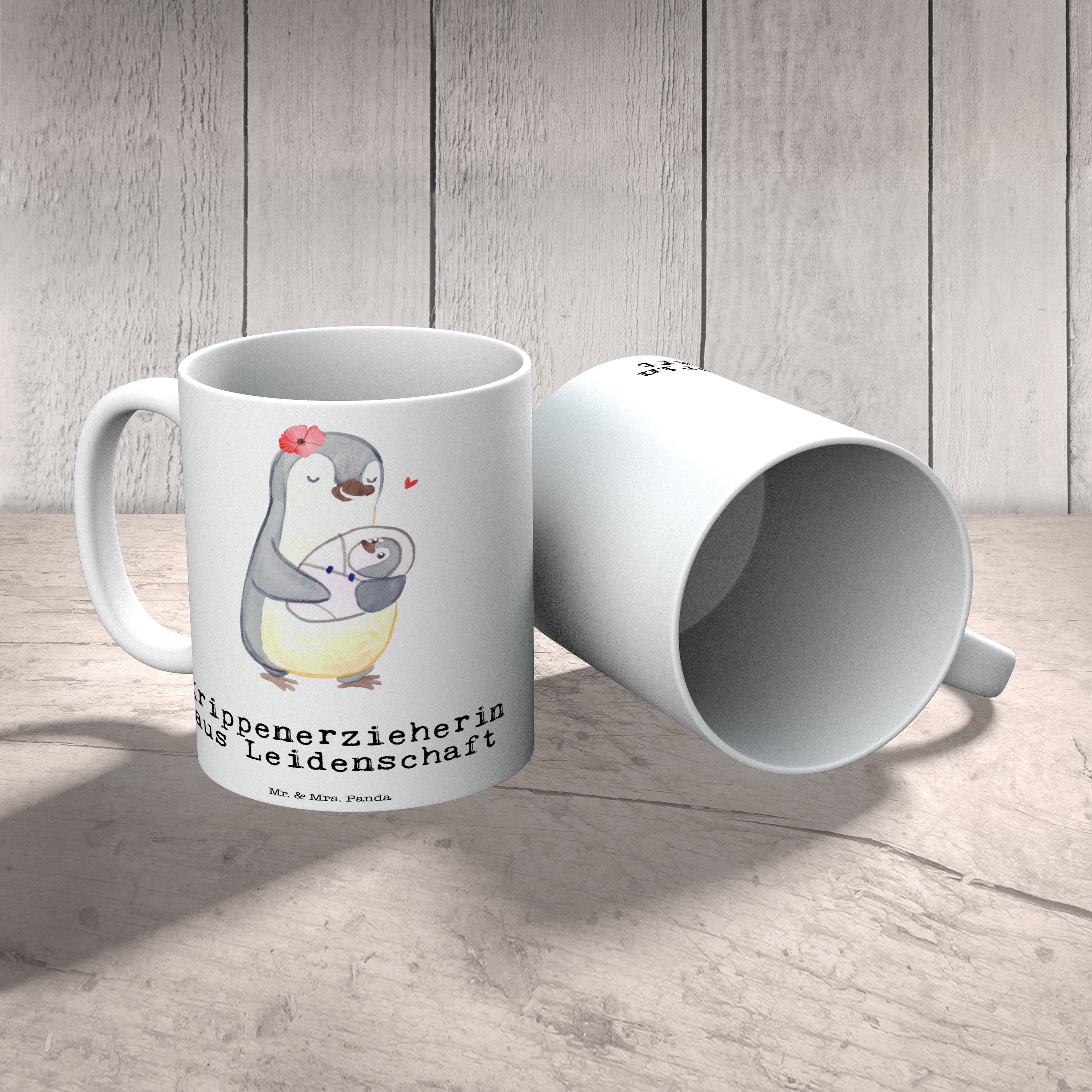 Geschenk, - Keramik Krippenerzieherin Leidenschaft & aus - Panda Geschenk Tasse, Mr. Mrs. Weiß Tasse