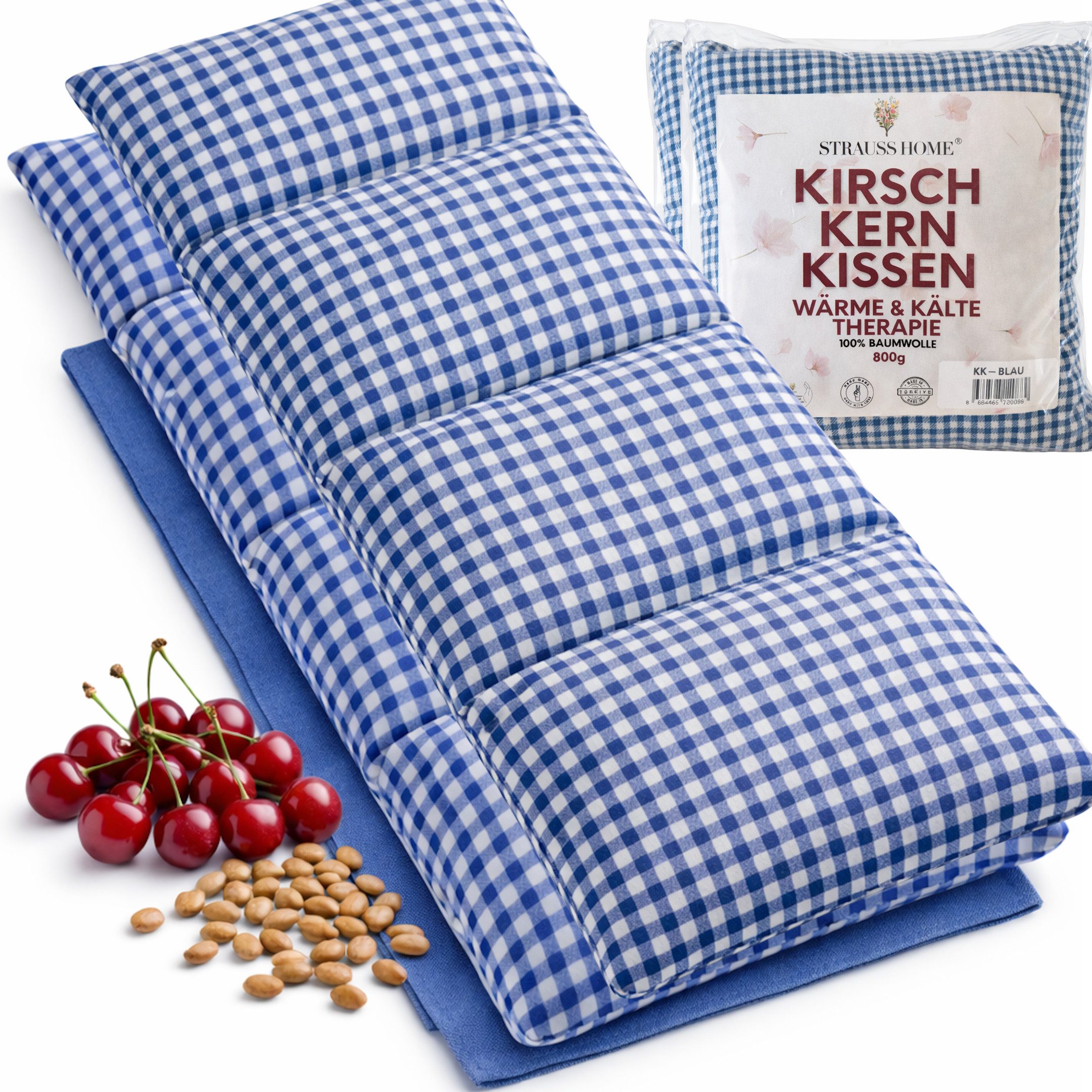 Strauss Home Wärmekissen Kirschkernkissen Gross, Mikrowellengeeignet, Körnerkissen 50x20cm, (2-tlg), Vintage - 100% Baumwolle