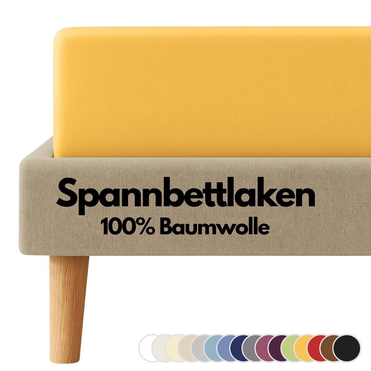 Carpe Sonno Spannbettlaken Jersey 100% Baumwolle viele Größen OEKO-TEX 100 Gummizug Spannbetttuch, Jersey, Gummizug: rundum, (1 Stück), Spannbettlaken 90 x 200 - 100 x 200 bis 22cm Höhe, Honig