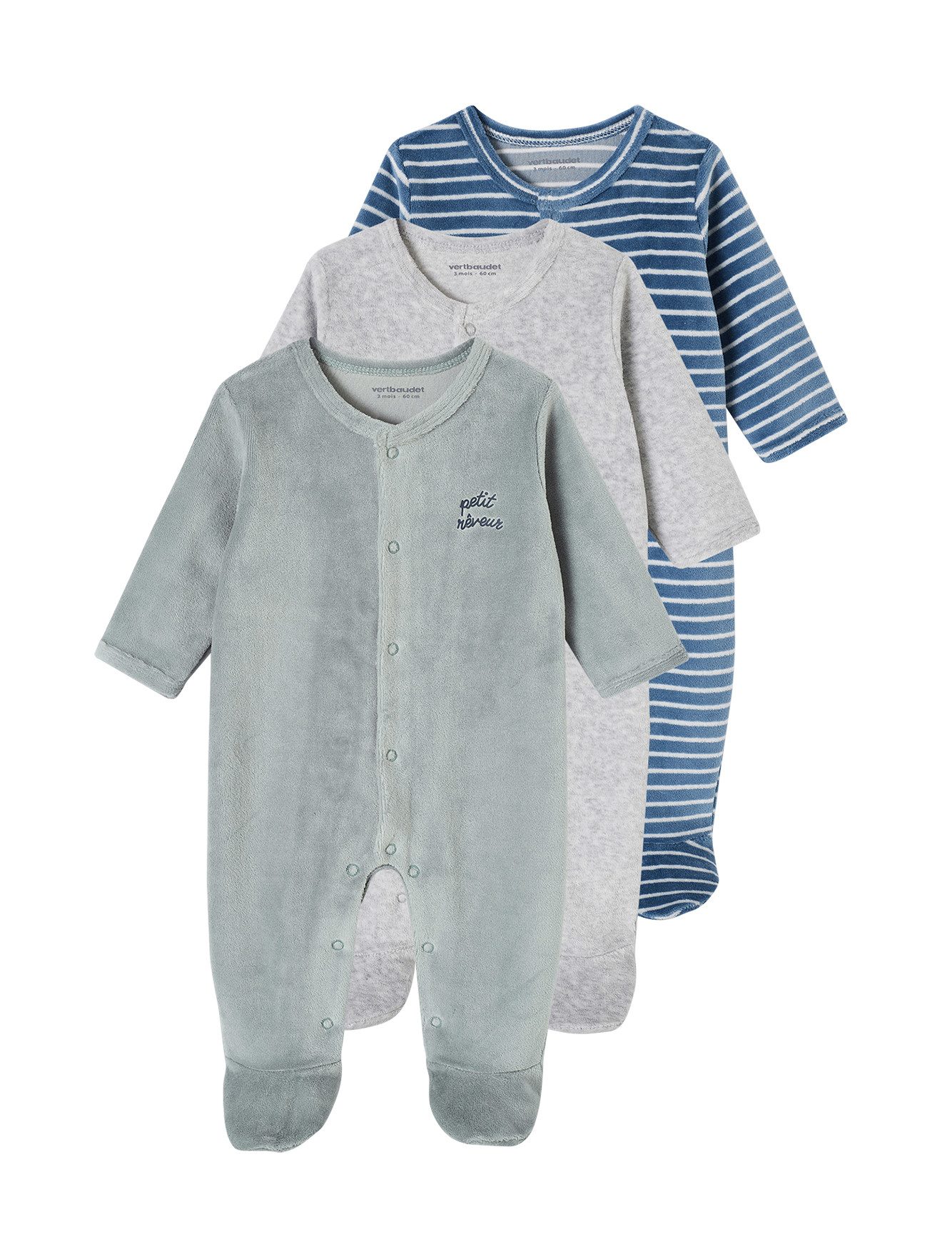 vertbaudet Schlafanzug Baby Samt-Strampler BASIC 3er-Pack