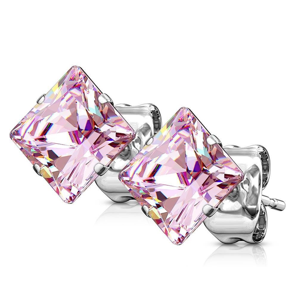 BUNGSA Ohrring-Set PK Pink - Ohrstecker Zirkonia Silber aus Edelstahl Damen (1 Paar (2 Stück), 2-tlg), Ohrschmuck Ohrringe