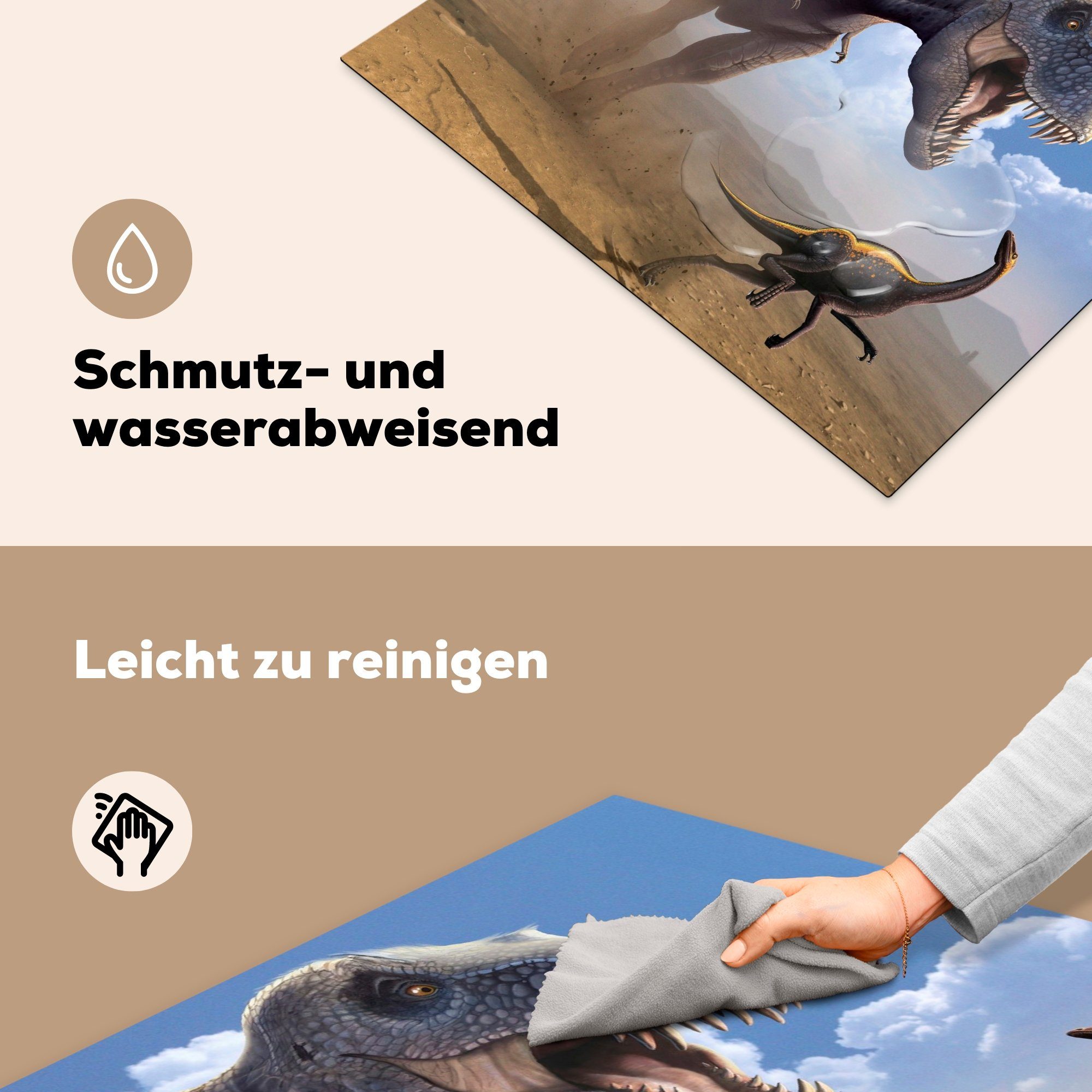 77x59 MuchoWow (1 Arbeitsplatte Zeichnung cm, - - Kinder Kinder, Vinyl, - Wildlife Kinder Herdblende-/Abdeckplatte für tlg), - küche - Dino Ceranfeldabdeckung,