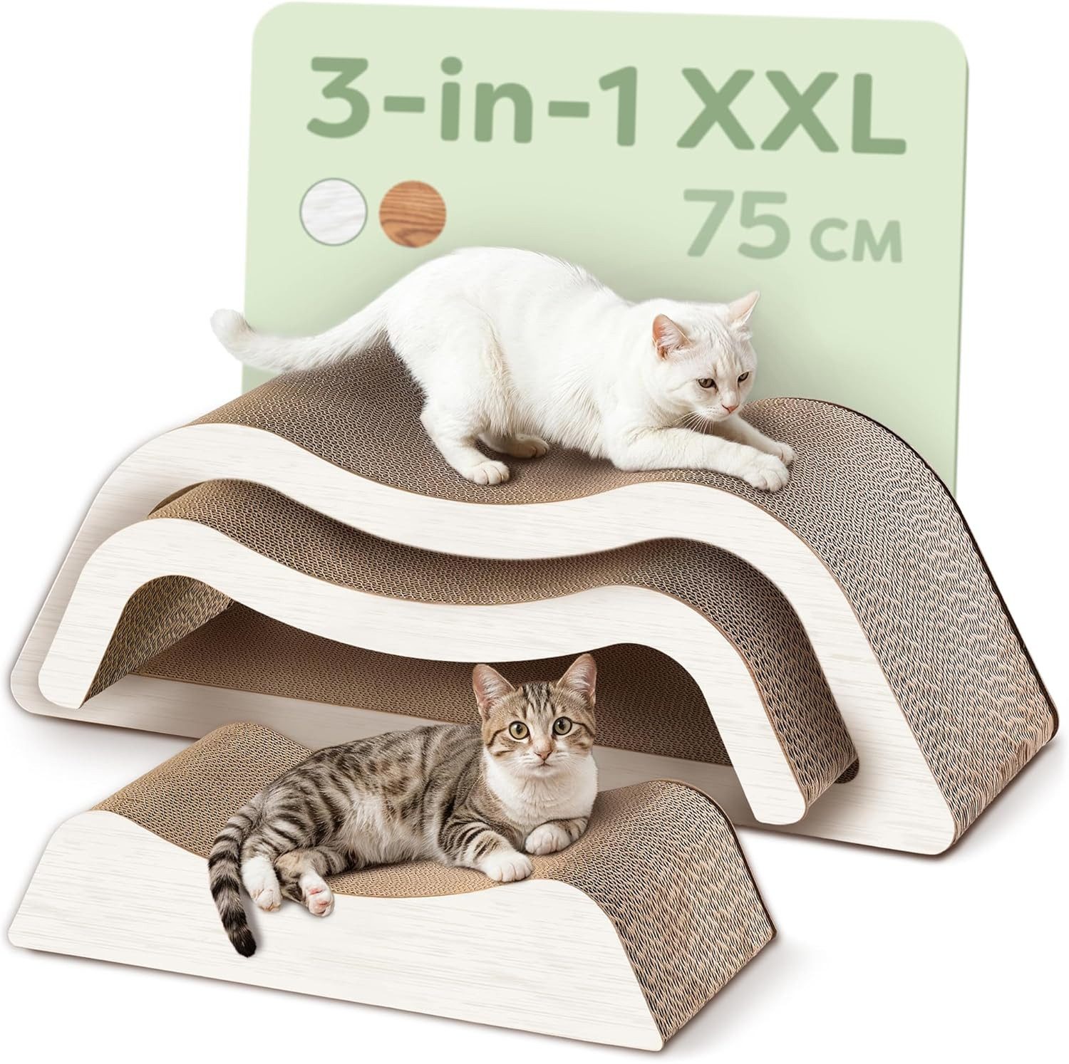 Knupis Kratzbrett Kratzpappe Katze XXL 75cm 3 - teilig – Kratzmöbel aus kratzfester, (Set, 3-teiliges Kratzbrett-Set), Langlebig bis 2 Jahre – Krallenpflege – Platzsparend – Möbel schutz