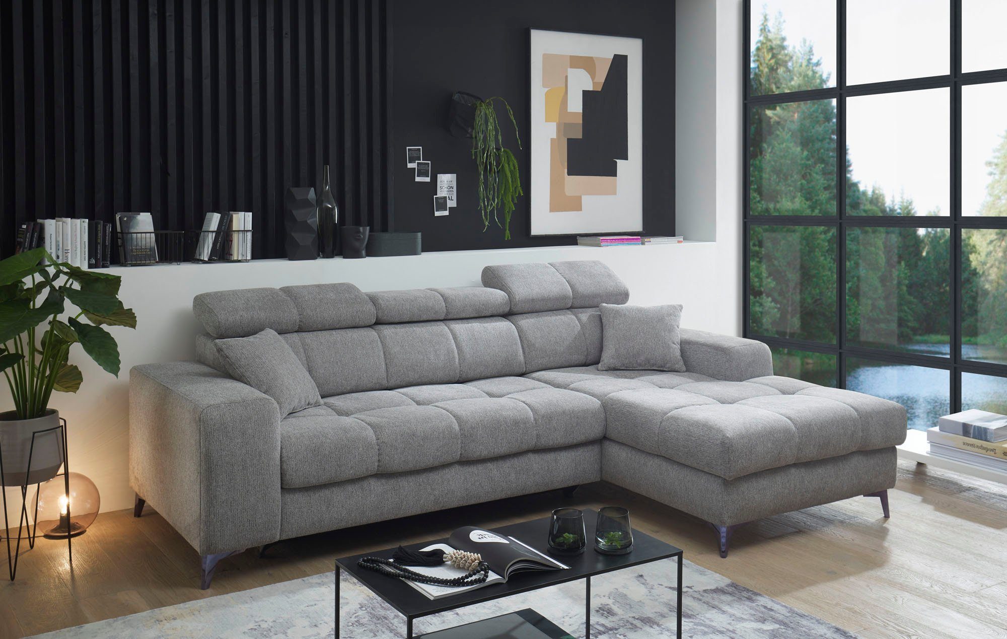 ED EXCITING DESIGN Ecksofa Sydney L-Form, mit Bettfunktion, Bettkasten, Kopfteilverstellung & 2 Zierkissen