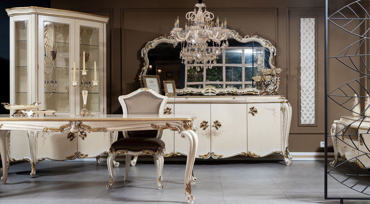 Barock - Casa Barockspiegel Prunkvoller Weiß / - Cremefarben Barockstil Massivholz / Barock im Wandspiegel Padrino Möbel Gold Spiegel Luxus