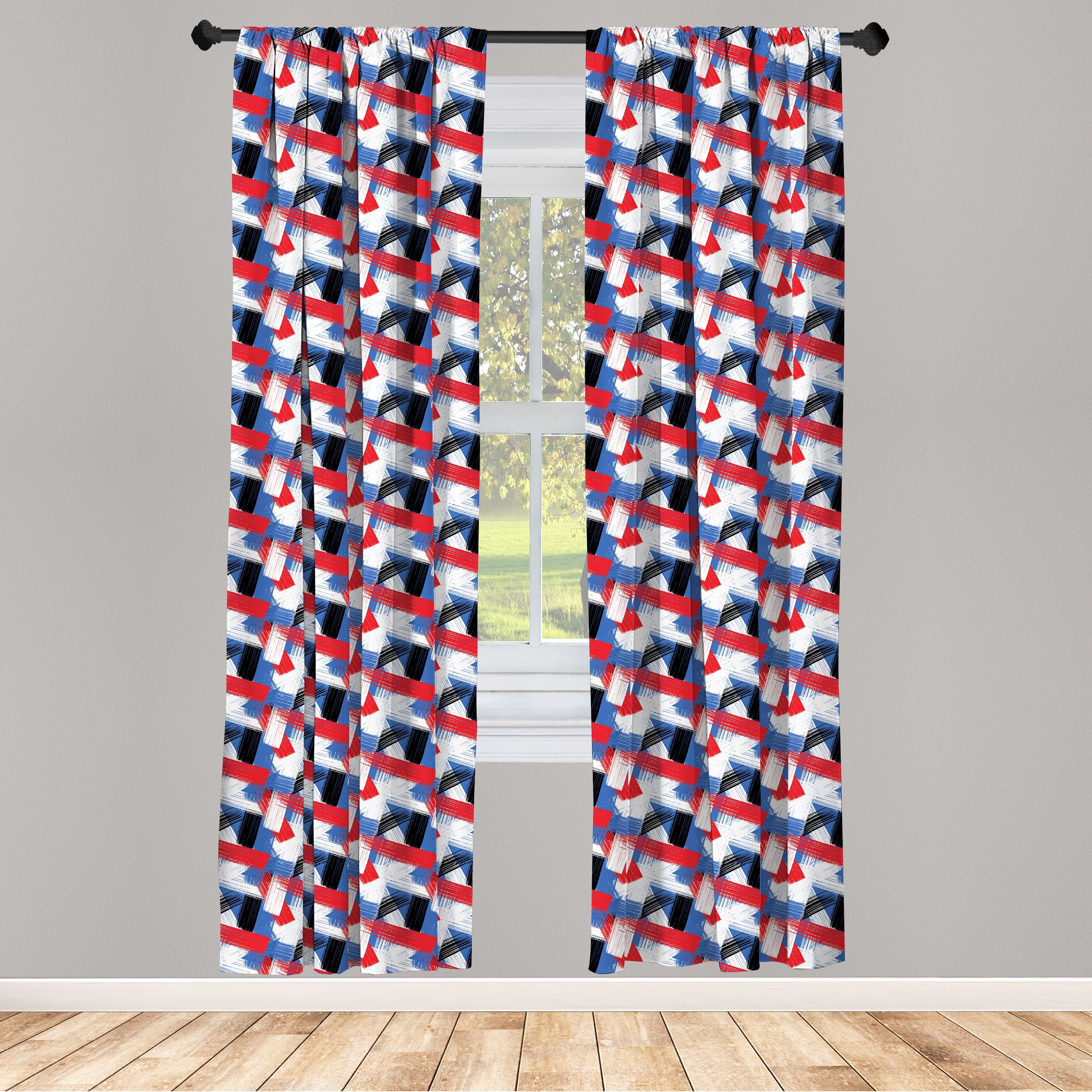 Gardine Vorhang für Wohnzimmer Schlafzimmer Dekor, Abakuhaus, Microfaser, Abstrakt Geometrisches Grunge-Motiv | Fertiggardinen