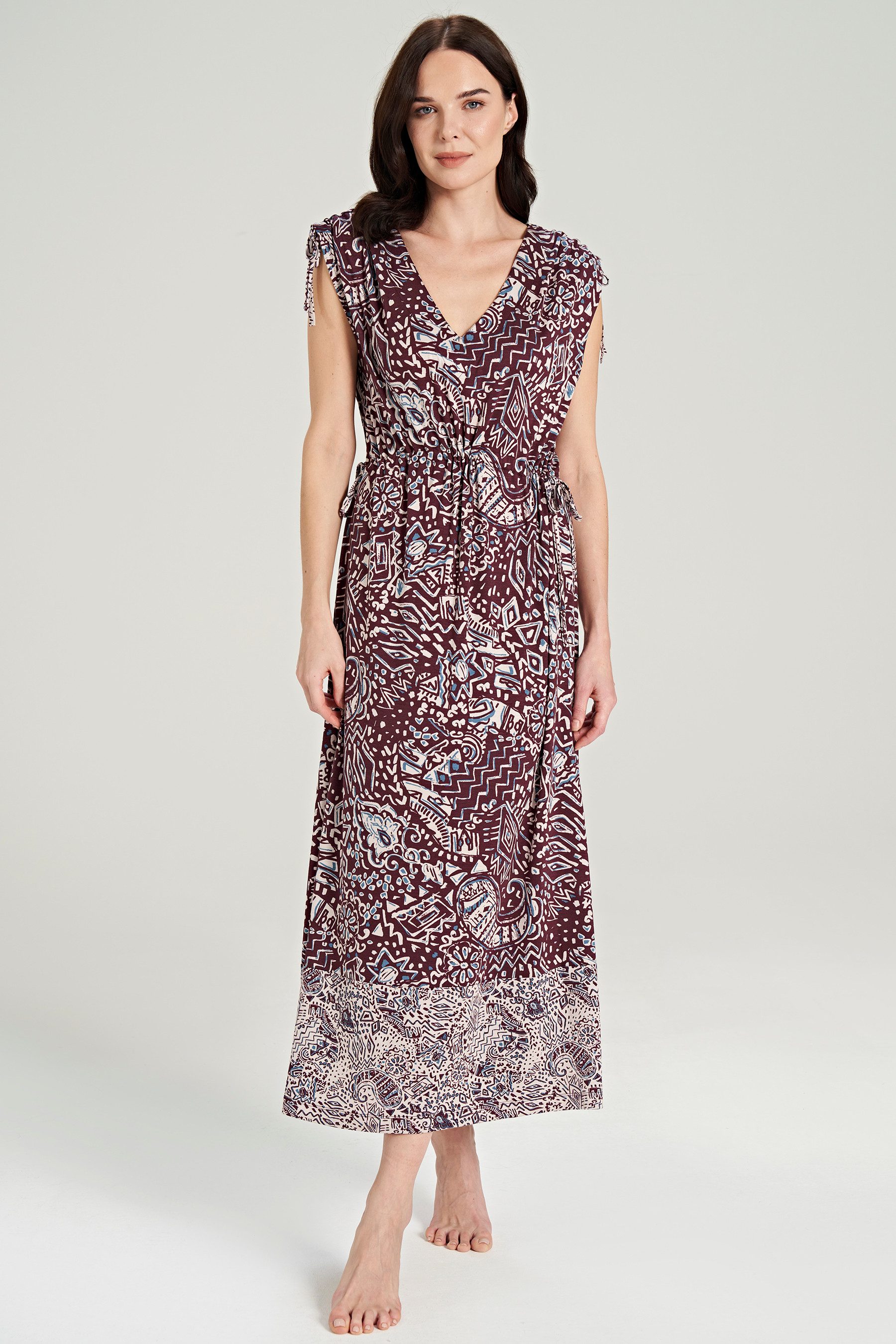 FEYZA Nachthemd Damen Nachthemd mit klassischem Ethno-Muster Ärmellos für luftigen Tragekomfort