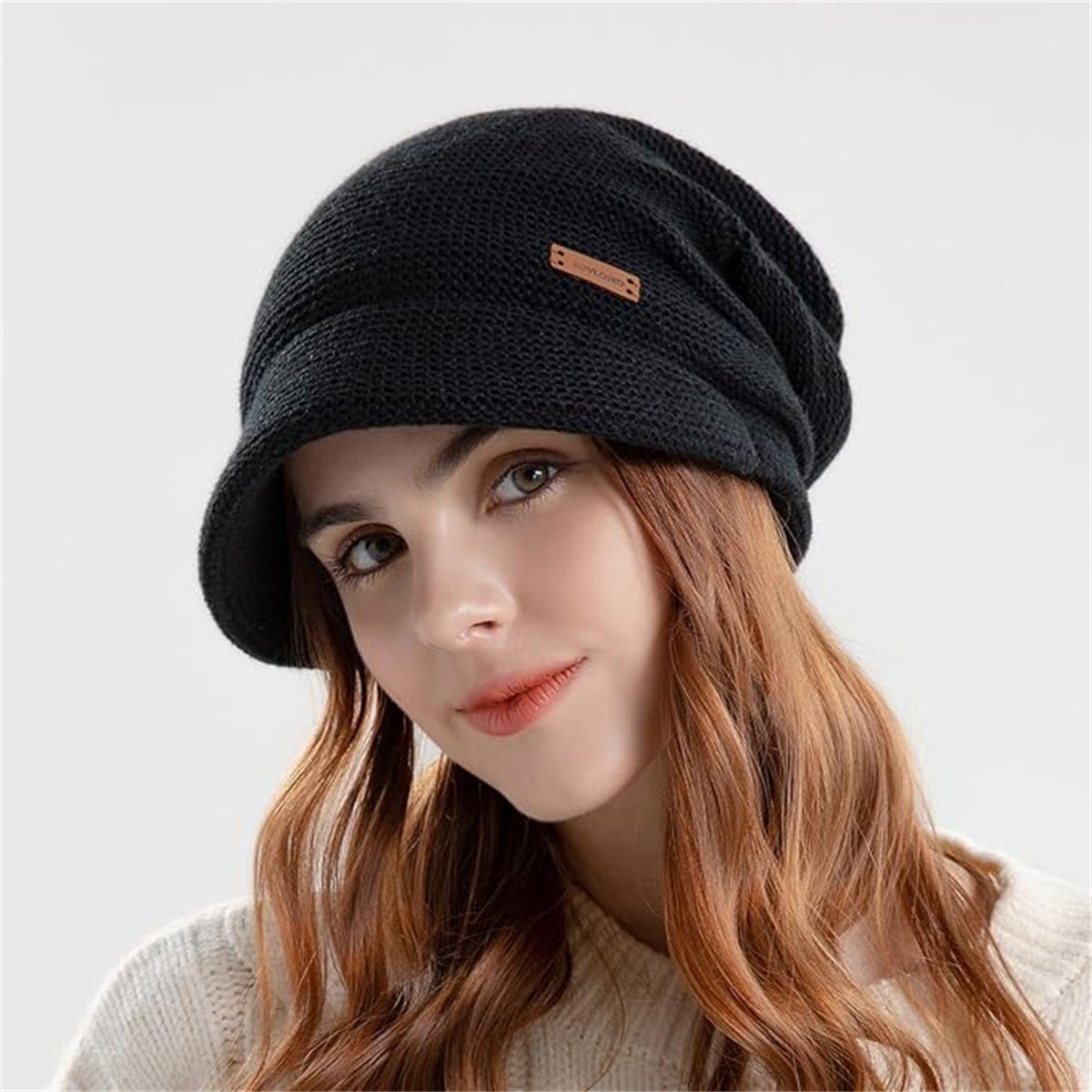 XDeer Mütze & Schal Damen Wollmütze Winter Mütze Warme Strickmütze Frauen 56-60CM Strickmütze mit Schirm Warm Slouchy Mütze mit Visier