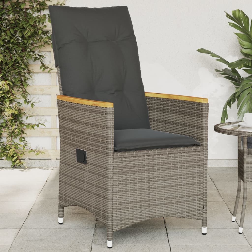 vidaXL Gartenstuhl Gartensessel Verstellbar mit Kissen Grau Poly Rattan (1 St)
