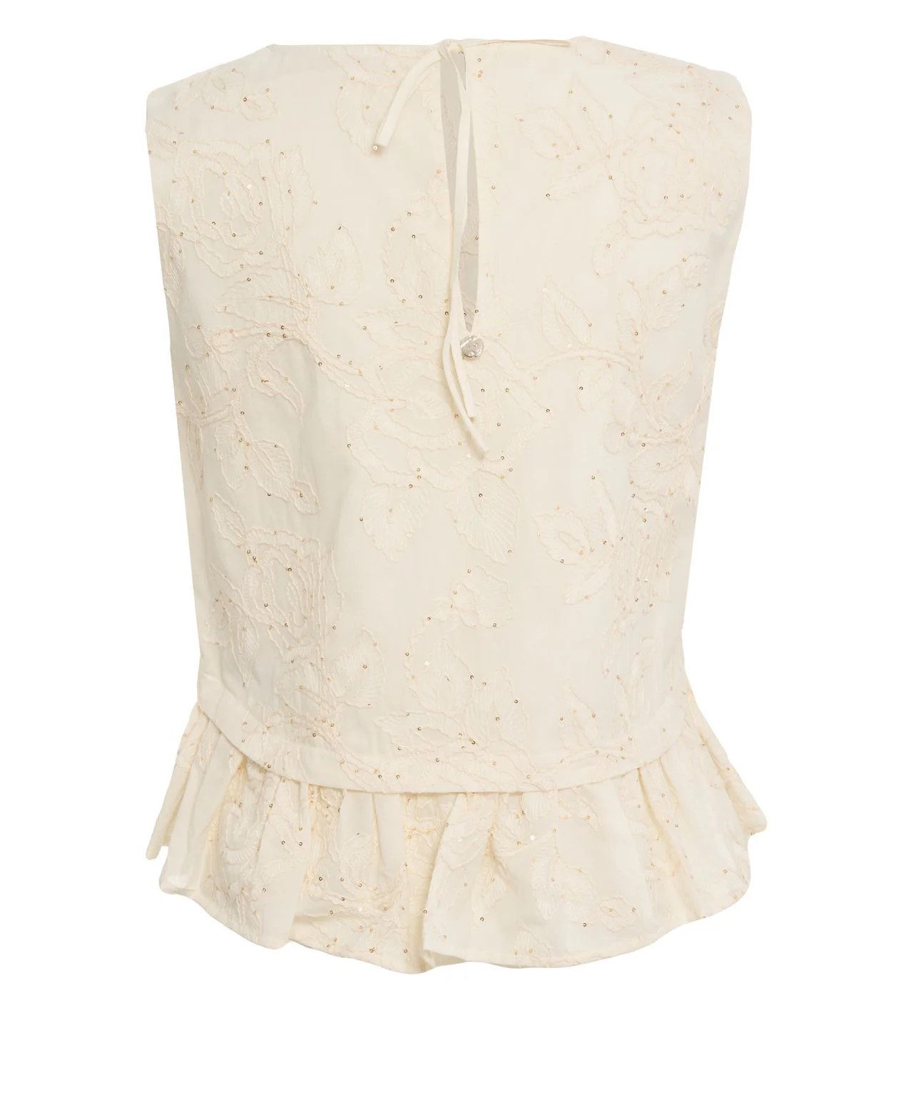 Liu Jo Rüschentop - Top Damen - Blusentop - Sommertop - Besticktes Top - creme