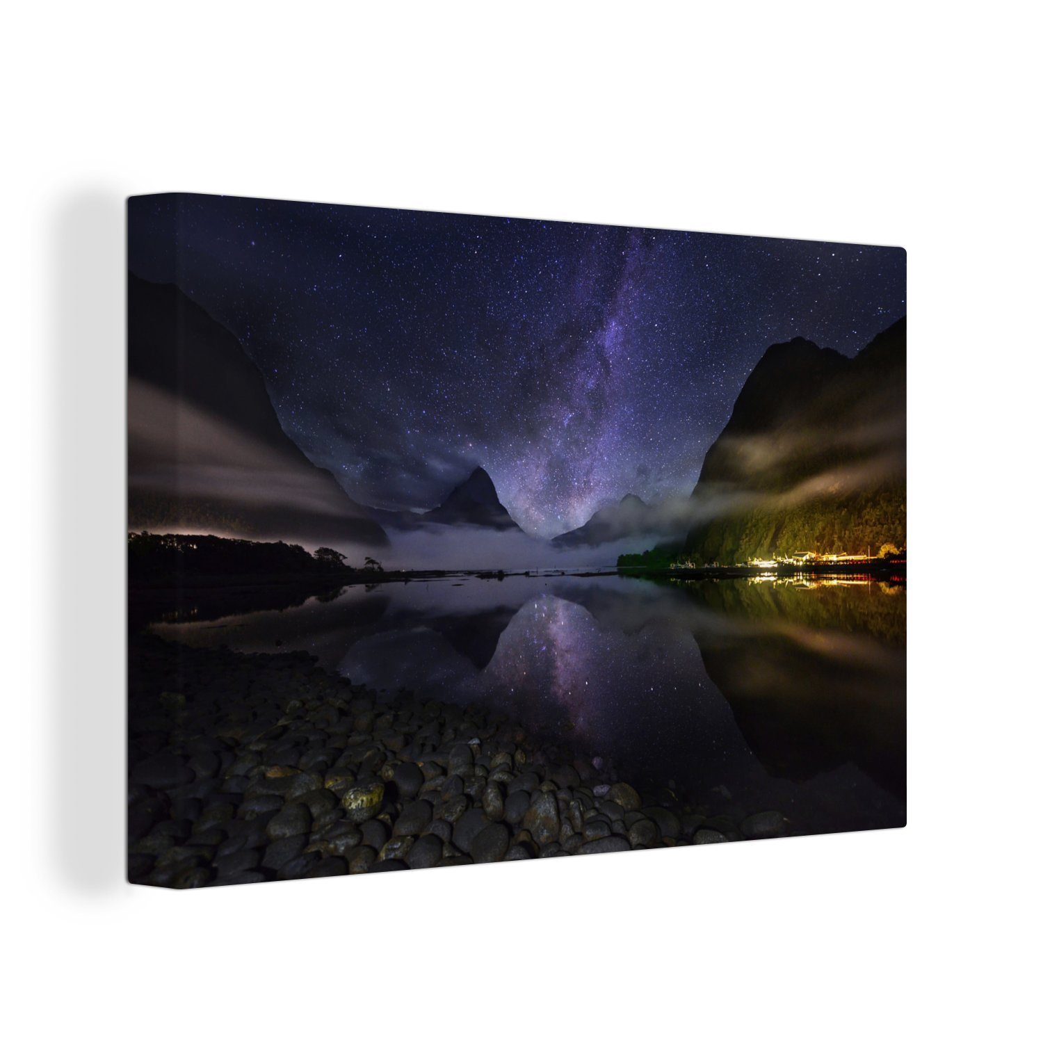 OneMillionCanvasses® Leinwandbild Fiordland National Park in Neuseeland bei Nacht, (1 St), Wandbild Leinwandbilder, Aufhängefertig, Wanddeko, 30x20 cm