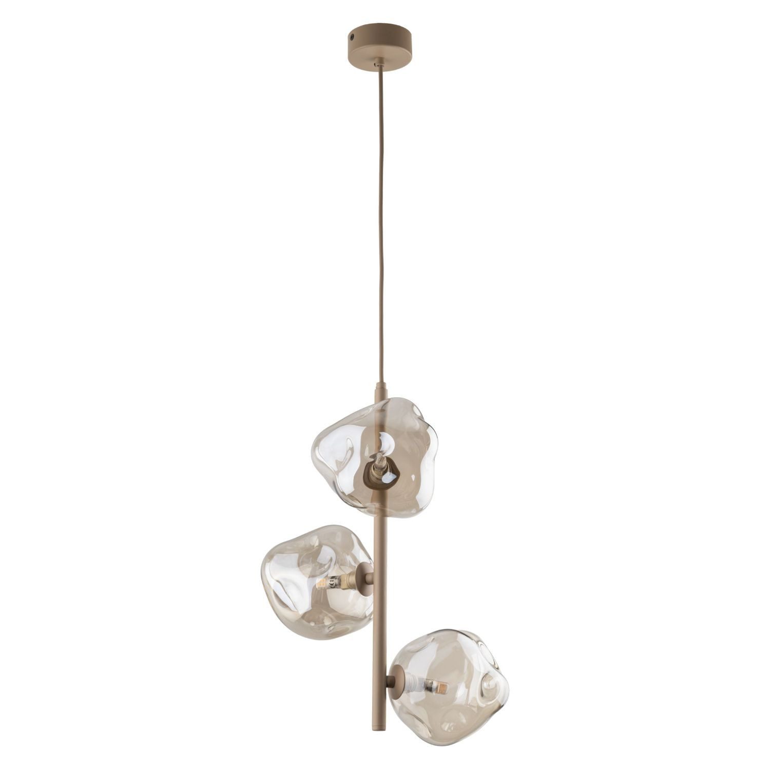 Licht-Erlebnisse Pendelleuchte UMERA, ohne Leuchtmittel, Metall Rauchglas G9 B: 29 cm H: max. 90 cm Beige Cognac 3-flammig