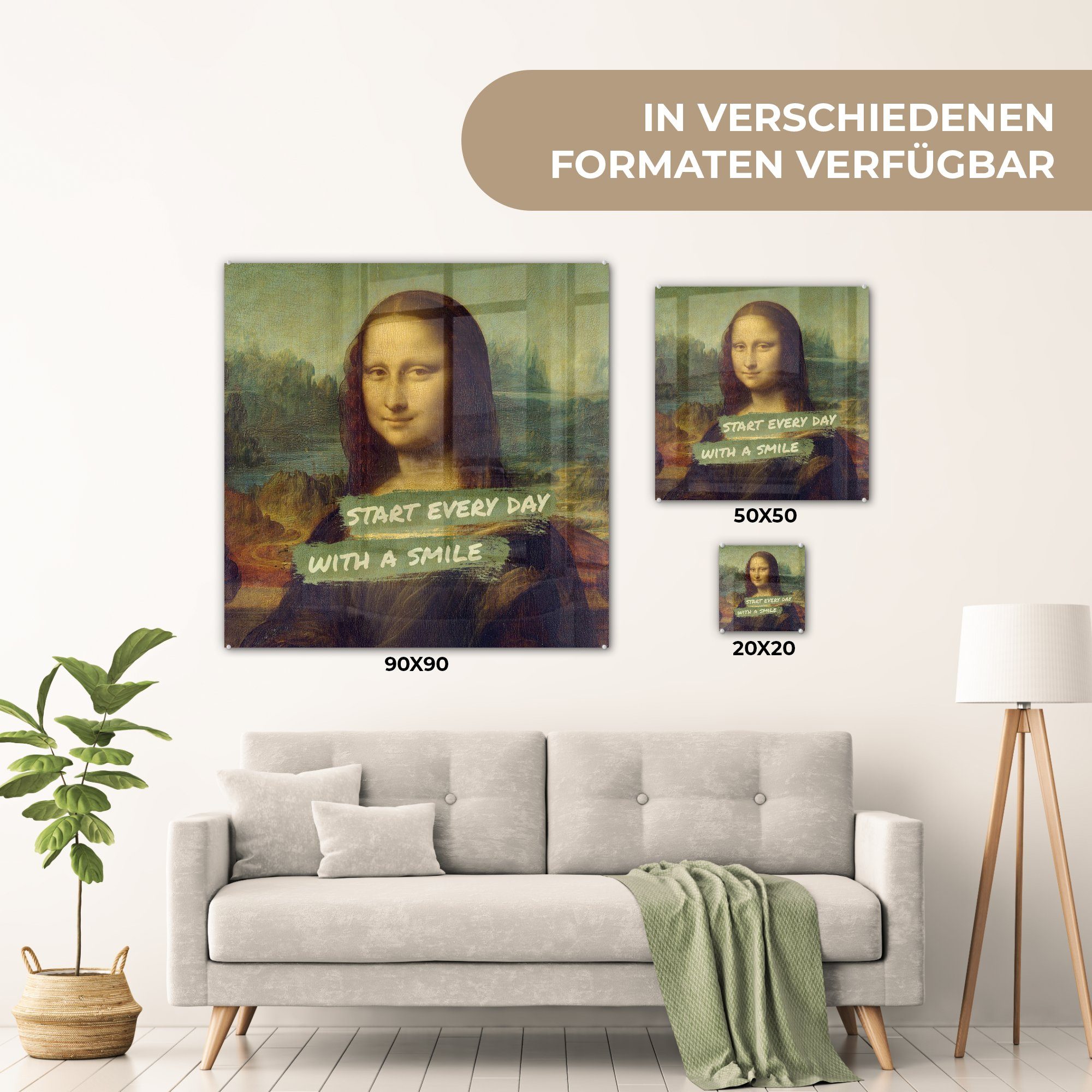 Foto - auf Glas Bilder Da Wanddekoration - St), Glas - - Wandbild Vinci, Acrylglasbild Glasbilder - auf Zitat MuchoWow Mona (1 Lisa