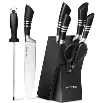Kitcanis Messer-Set (8-tlg), Küchenmesser mit Schwarz Massivholzblock zum Hacken Schneiden Würfeln