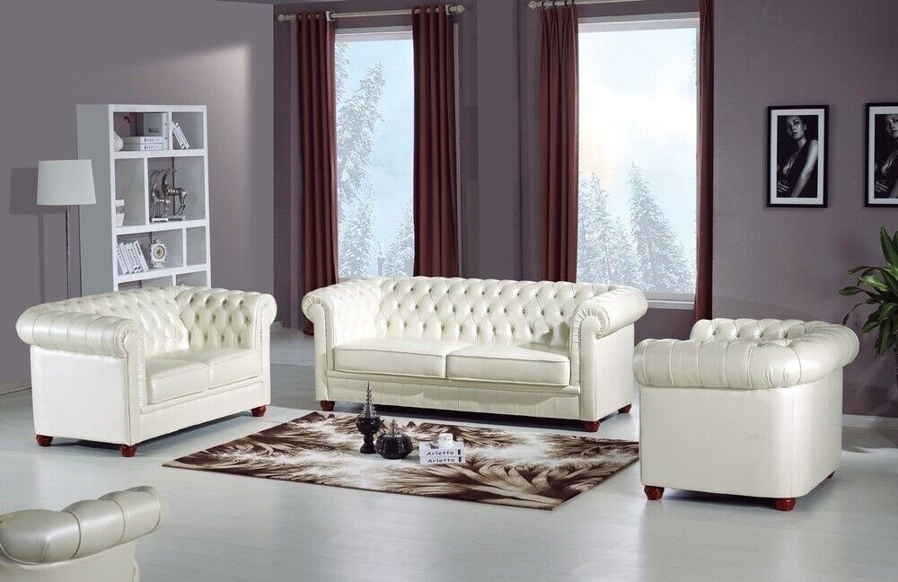 JVmoebel Wohnzimmer-Set Edle Designer Couch Luxus Chesterfield Garnituren 100% Leder Sofort, (3-St., 3-Sitzer Sofa/2-Sitzer Sofa/Sessel), Made in Europa