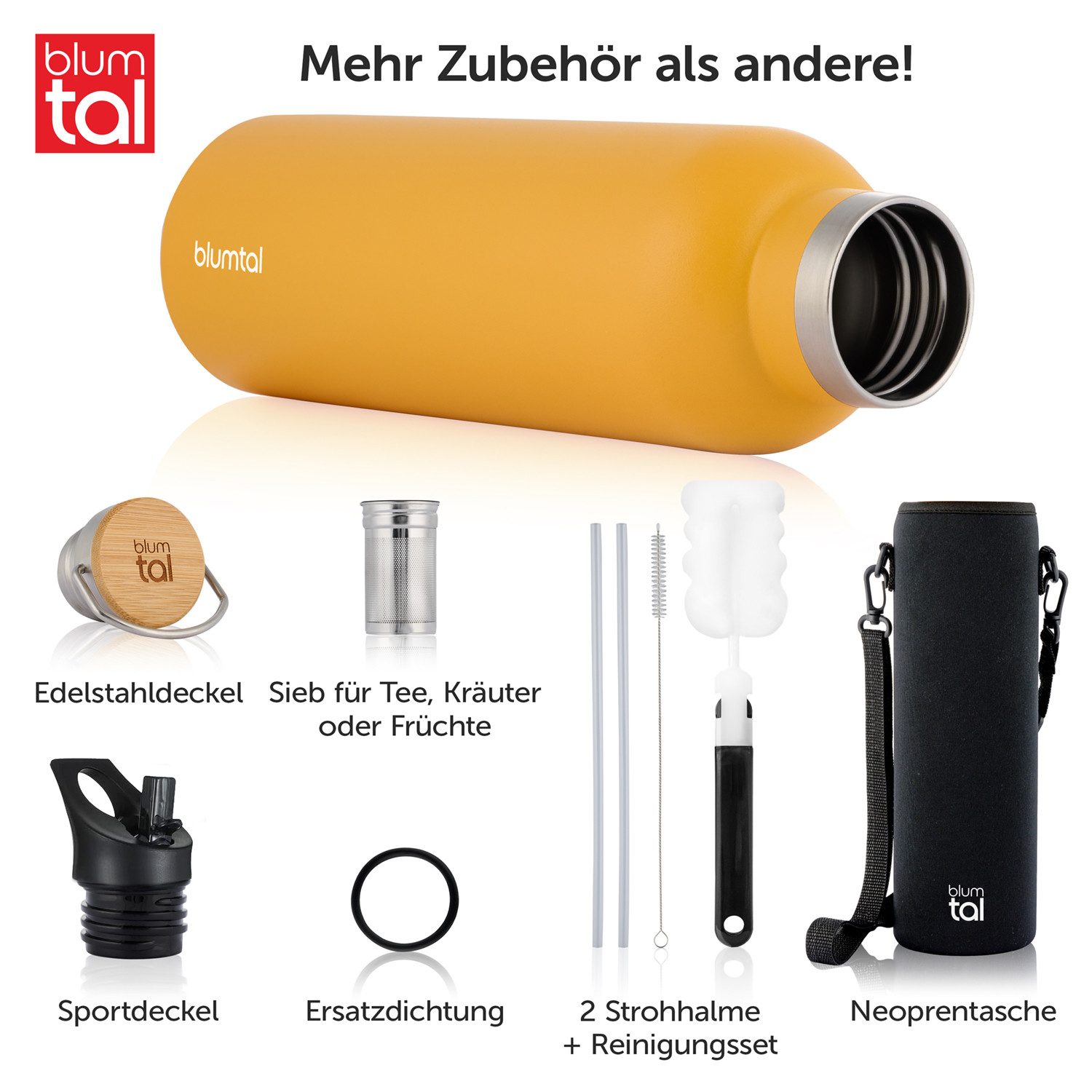 Blumtal Thermoflasche Thermosflasche 1L - doppelwandige Flasche Edelstahl 1L - BPA frei