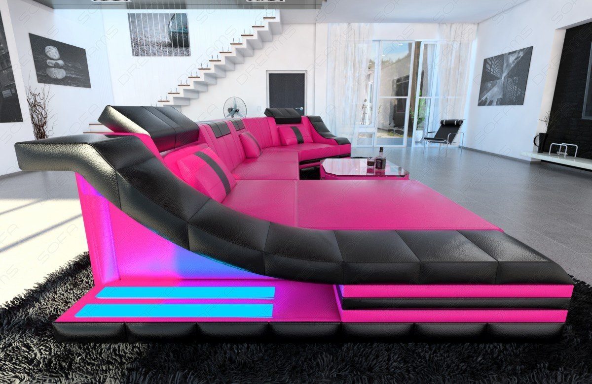 Sofa Dreams Ecksofa Ledersofa Turino Mini C Form, Designersofa, Sofa mit LED Licht und USB Anschluss
