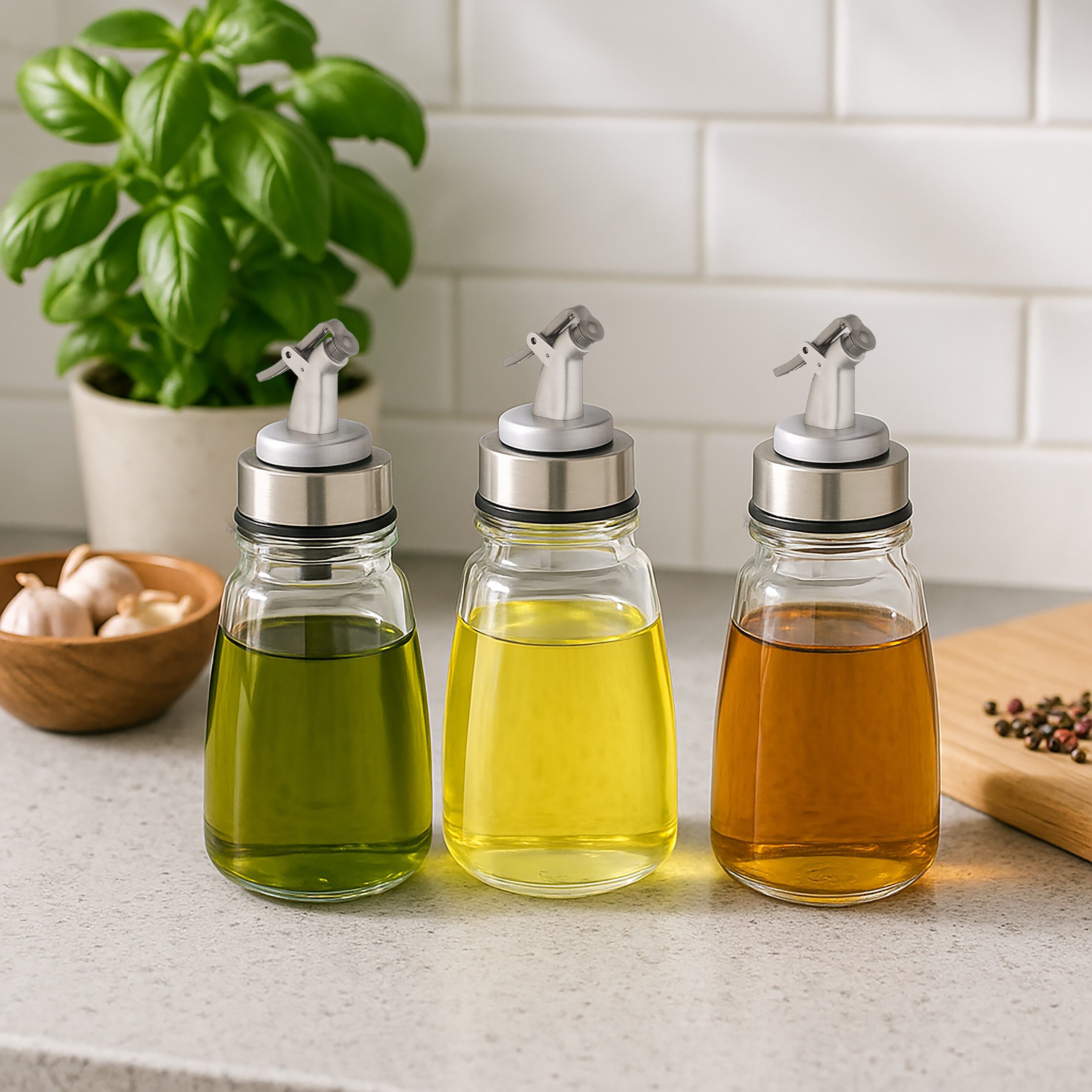 relaxdays Ölspender Ölflasche Glas 3er Set nachfüllbar, (3-tlg) – Bild 2 von 5