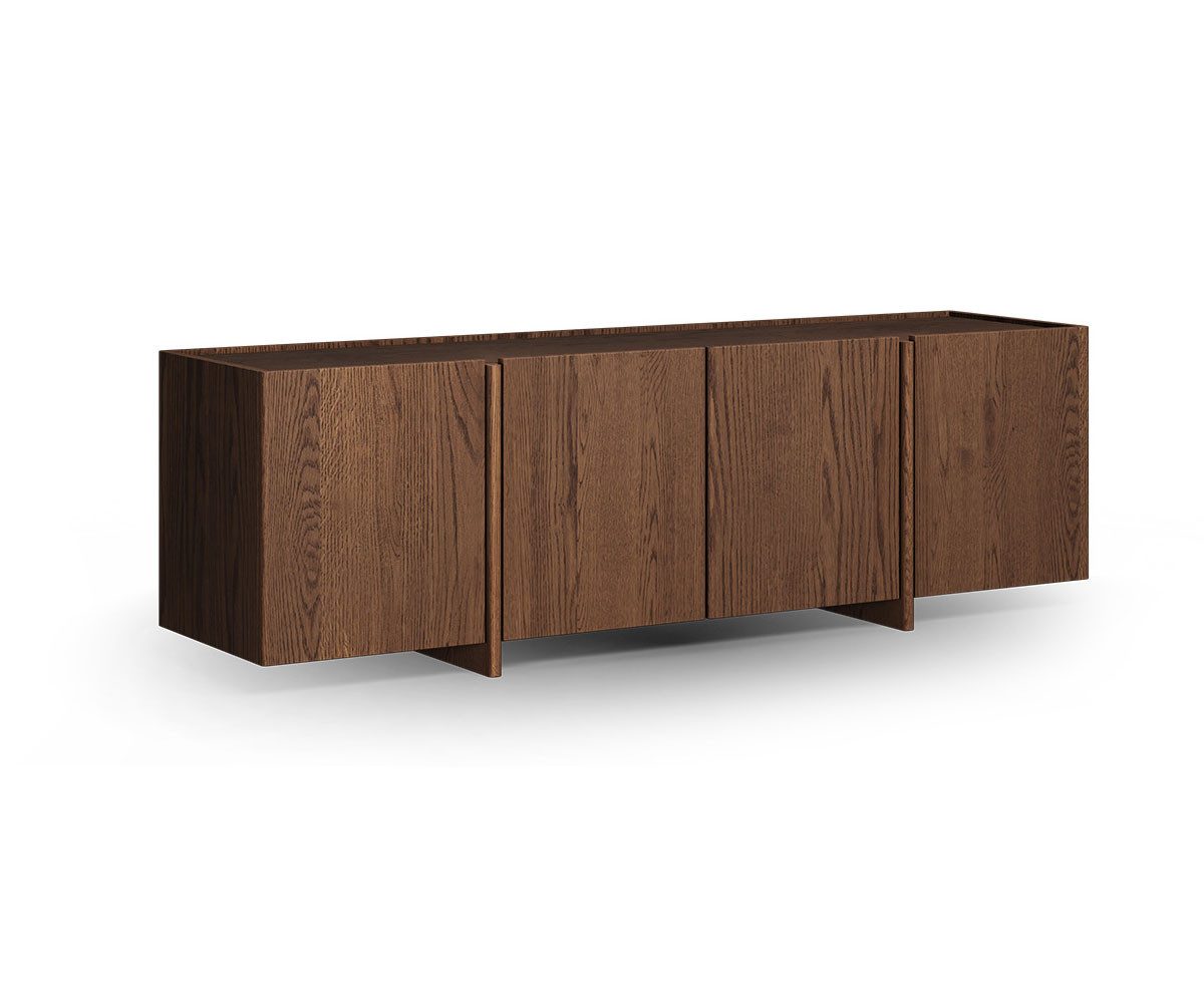 Feldmann-Wohnen Lowboard Travertino (mit Türen, mit Einlegeböden, 1 St., moderne Optik, mit Türen, mit Einlegeböden), 180x46x56cm Wildeiche Tabak