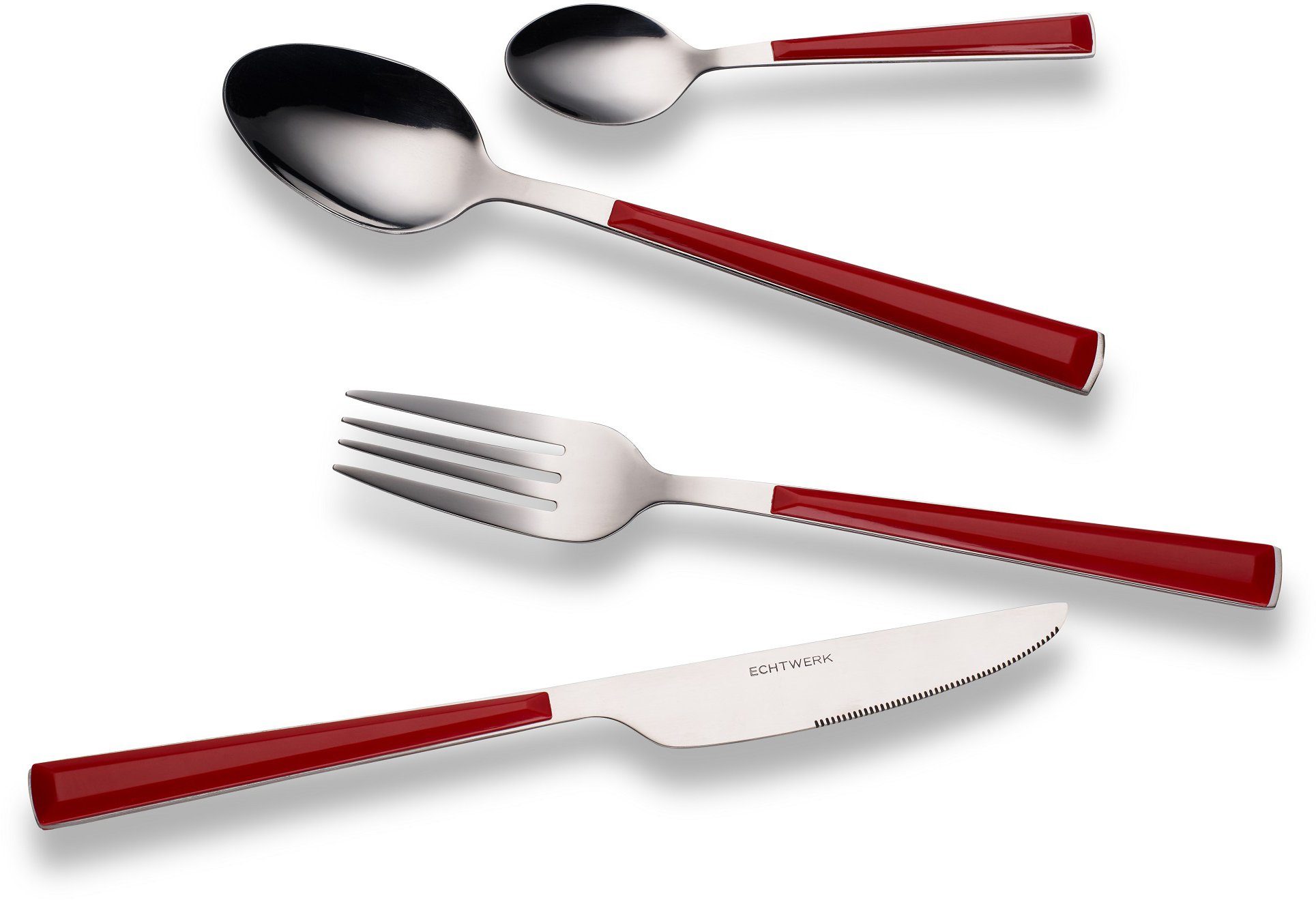 ECHTWERK Besteck-Set Basic (24-tlg), 6 Personen, Edelstahl 18/0, Camping/Picknickbesteck, Kunststoffgriffe