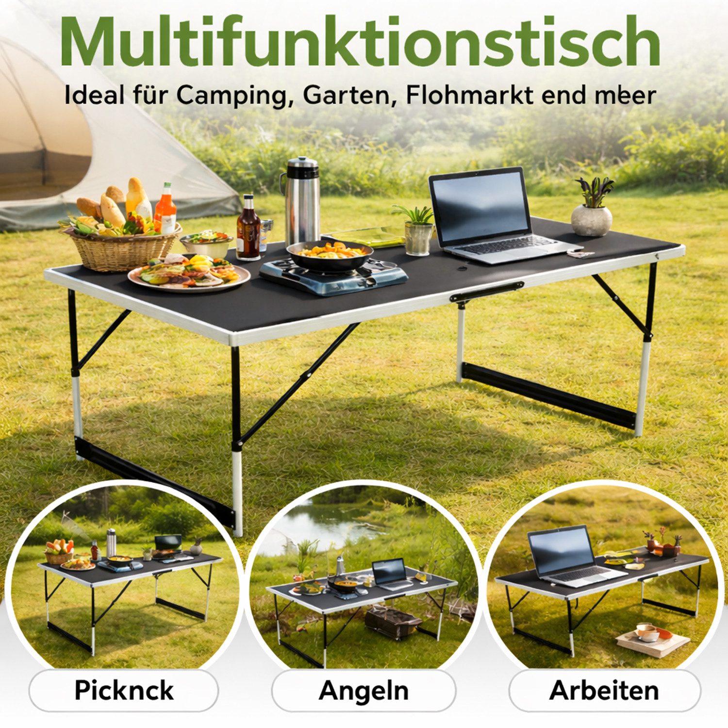 Mojawo Campingtisch XXL Campingtisch Multifunktionstisch klappbar Alu höhenverstellbar