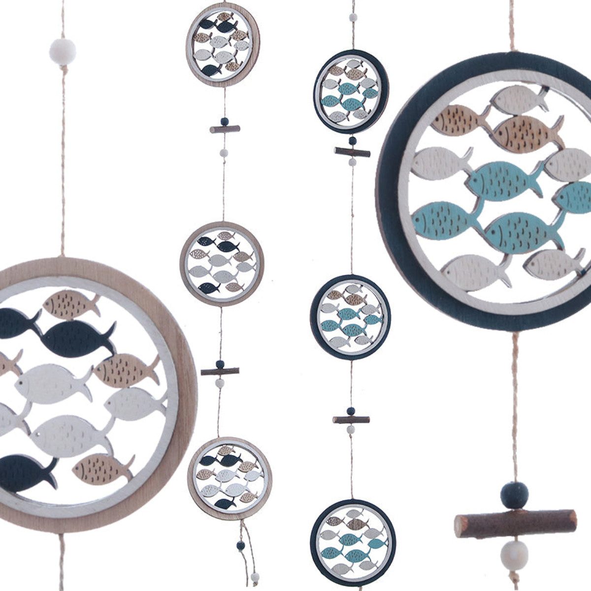 finehomegarden Dekofigur Hänger Fische Holz Maritim 2sort. Türschild Wanddeko Ø9cm xL80cm (2 St), Fensterdeko Sommer Dekoration / Paket