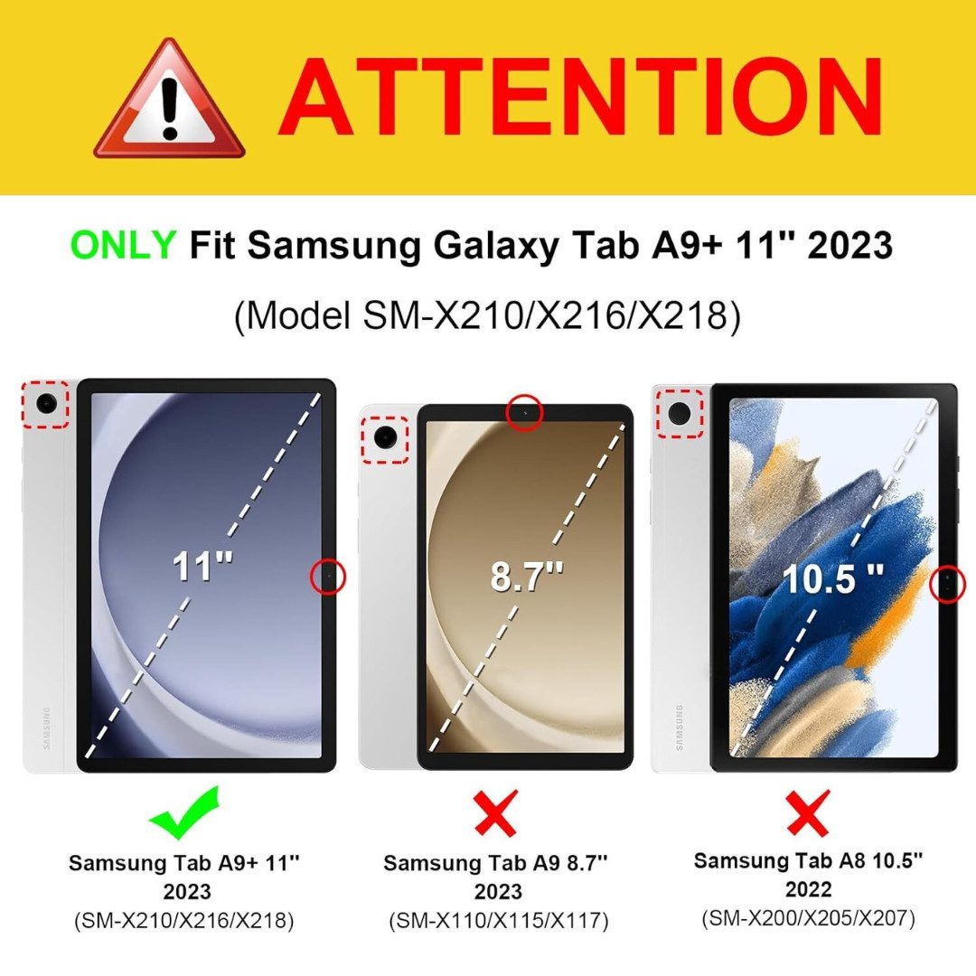 SmartUP Tablet-Hülle für Samsung Galaxy Tab A9 Plus Klapphülle Tasche Case Cover Schutzglas 11 Zoll, integrierte Standfunktion, integrierter Magnetverschluss – Bild 2 von 5