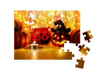 puzzleYOU Puzzle Halloween-Kürbis mit Kerzenlicht, 48 Puzzleteile, puzzleYOU-Kollektionen Festtage