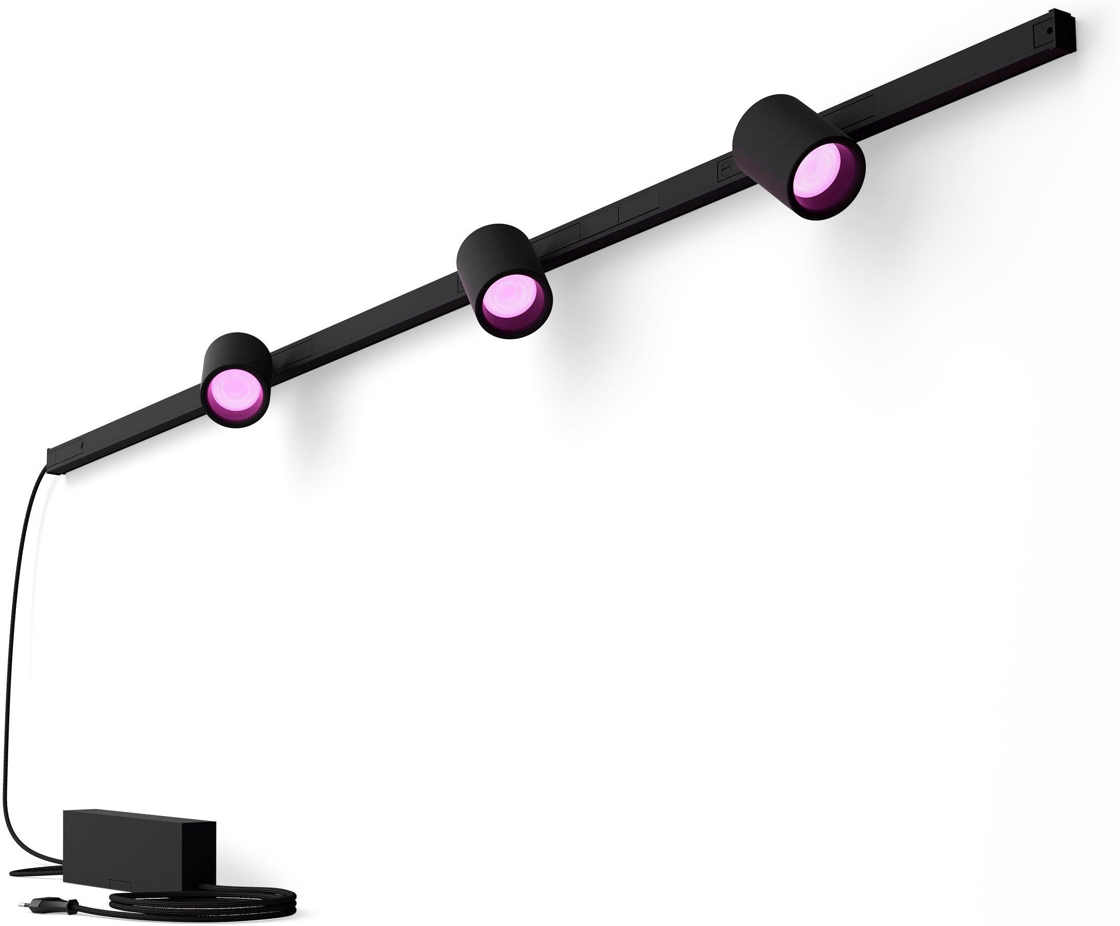 Philips Hue Wandleuchte Perifo Basis-Set White & Color Ambiance 3 Spots Schwarz, Abschaltautomatik, Bluetooth, CCT - über Fernbedienung, Dimmfunktion, Einschlafhilfe, Farbsteuerung, Farbwechsel, Memory, nach Trennung vom Netz, Nachtlichtfunktion, RGB, Smart Home, Timerfunktion, Weckerfunktion, dimmbar über Fernbedienung, mehrere Helligkeitsstufen, LED fest integriert, Farbwechsler, RGB, warmweiß - kaltweiß, Steuerbar per App und Stimme, Smart Home fähig, Farbfähig und Weißtöne