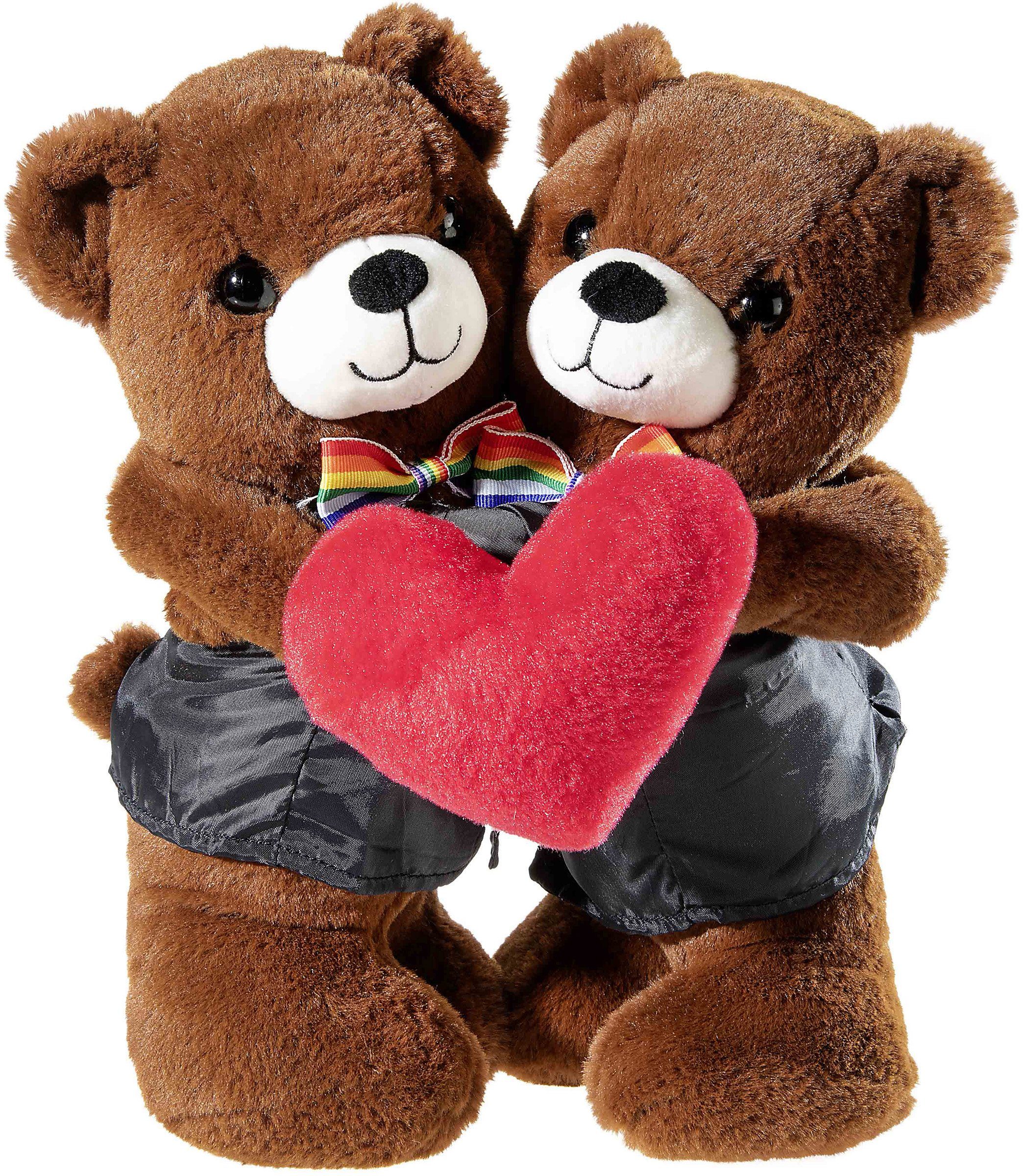 Heunec® Kuscheltier Hochzeitsbärenpaar Bär & Bär, braun, mit Regenbogenfliegen