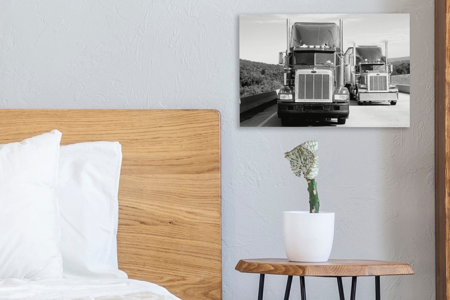 Lastwagen Wandbild 30x20 St), und auf Leinwandbilder, - Autobahn Leinwandbild Aufhängefertig, Wanddeko, schwarz OneMillionCanvasses® (1 der cm weiß,