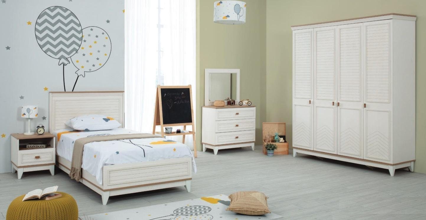 JVmoebel Schlafzimmer-Set Komplette Jugenbett Kindermöbel Holz Set Kommode, Made Spiegel), Europa 5tlg, Nachttisch, (5-St., Kinderbett, in Kleiderschrank, Weiß Kinderbett