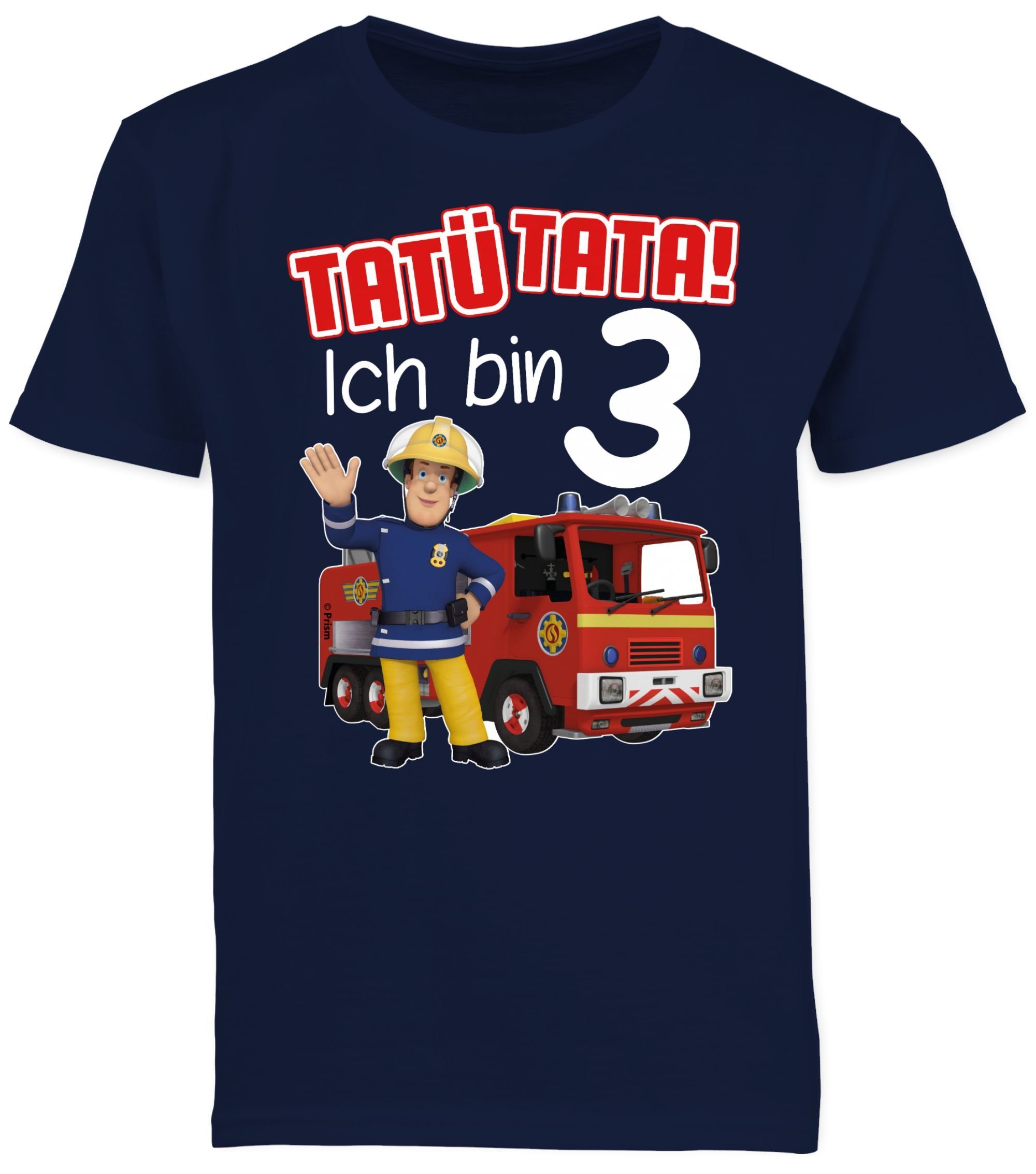Shirtracer T-Shirt Tatü Tata! Dunkelblau bin Feuerwehrmann Sam 02 Ich Jungen 3 Geburtstag
