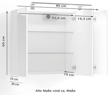 byLIVING Spiegelschrank Spree Breite 80 cm, 3-türig, mit LED Beleuchtung und Schalter-/Steckdosenbox