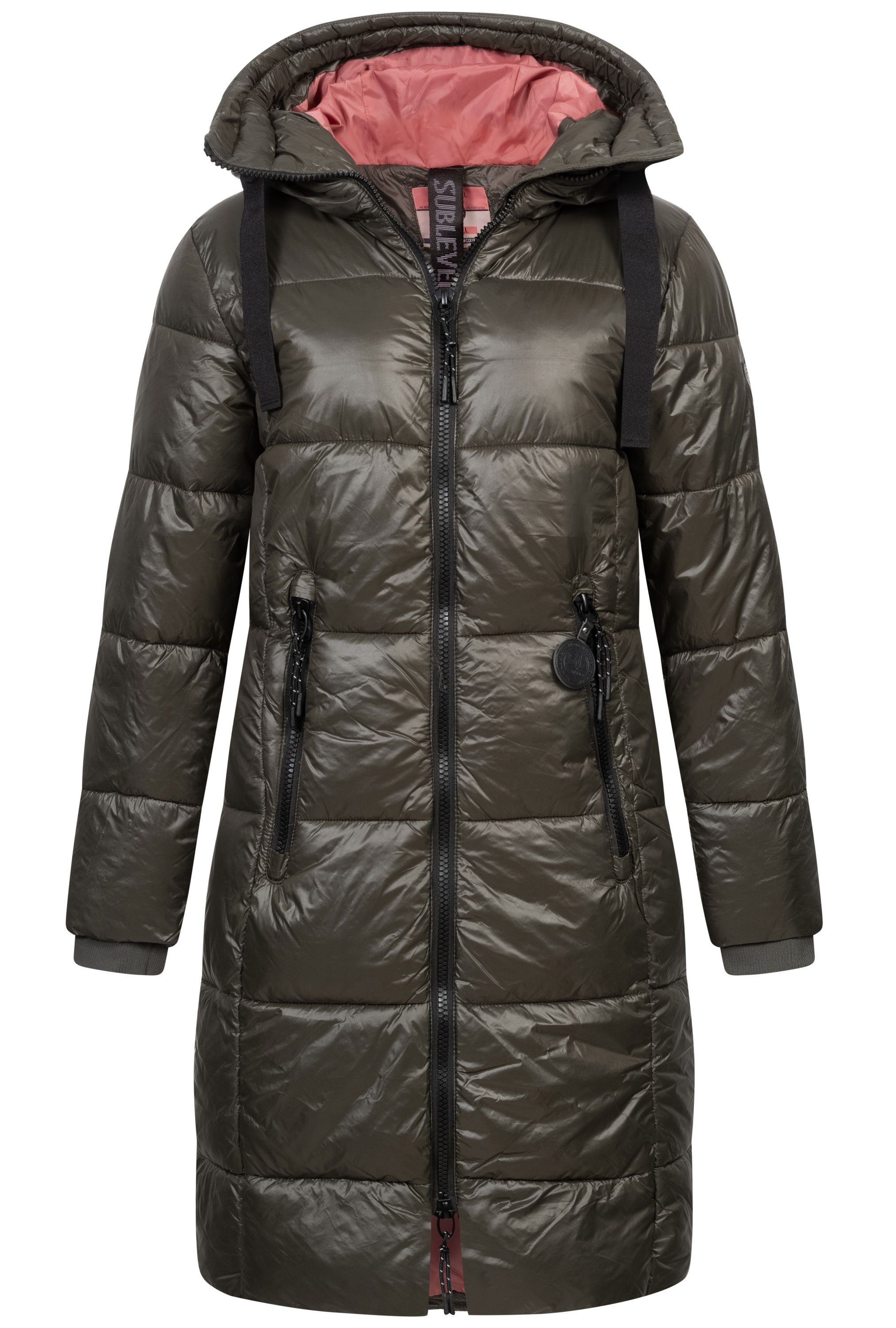 SUBLEVEL Steppjacke Damen Mantel mit Kapuze extra lange Winter Jacke Parka günstig online kaufen
