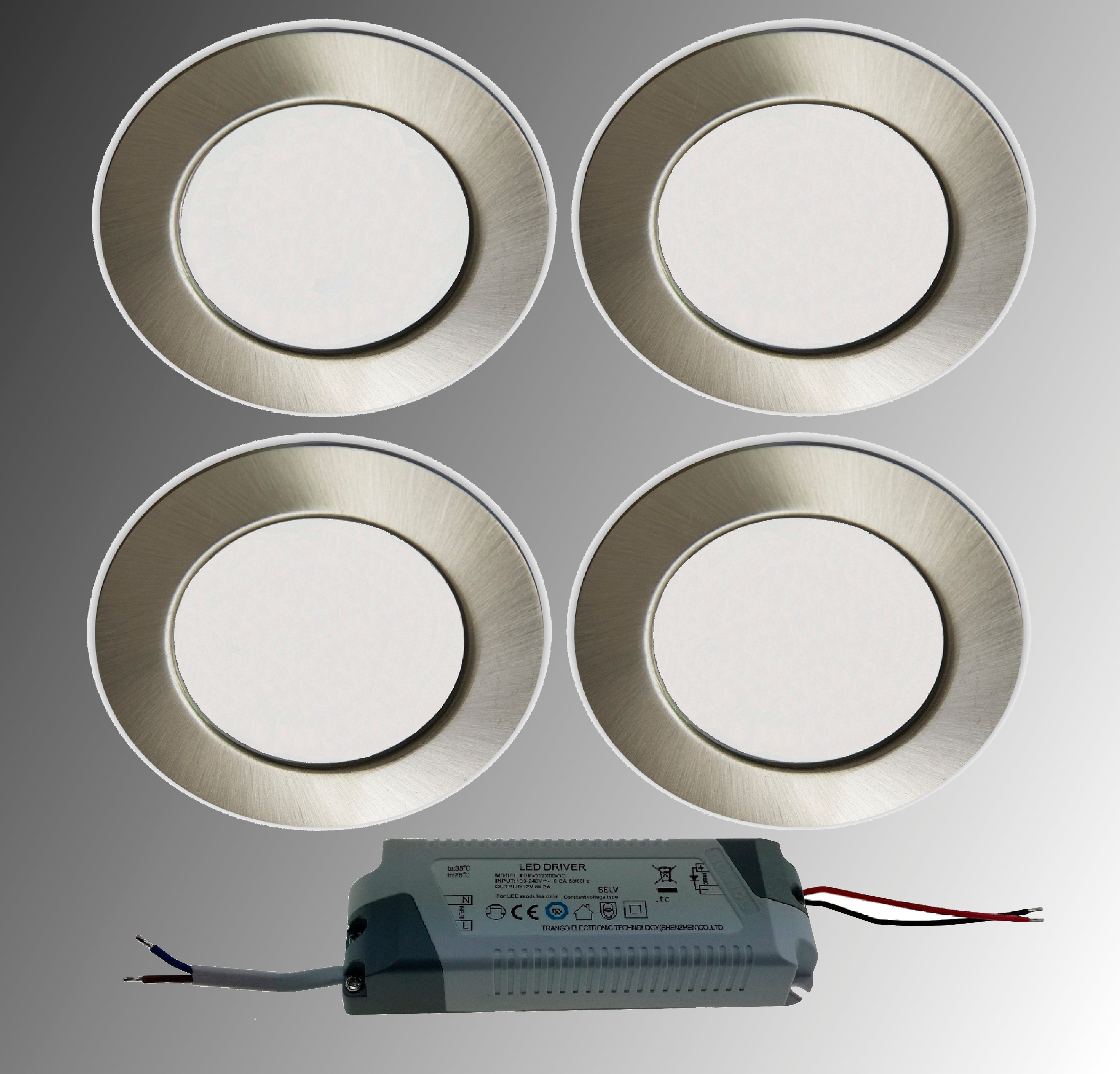 TRANGO LED Einbauleuchte, 4er Set G4E042T LED Möbel Einbaustrahler 12Volt AC/DC inkl. 1 x LED