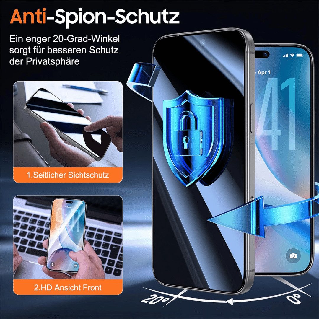 SmartUP Displayschutzglas 2x Schutzglas für Apple iPhone 18 Pro Max Blickschutz Panzerfolie Full für Apple iPhone 18 Pro Max, 2 Stück, Anti-Spy, Blickschutz, Pr – Bild 2 von 5
