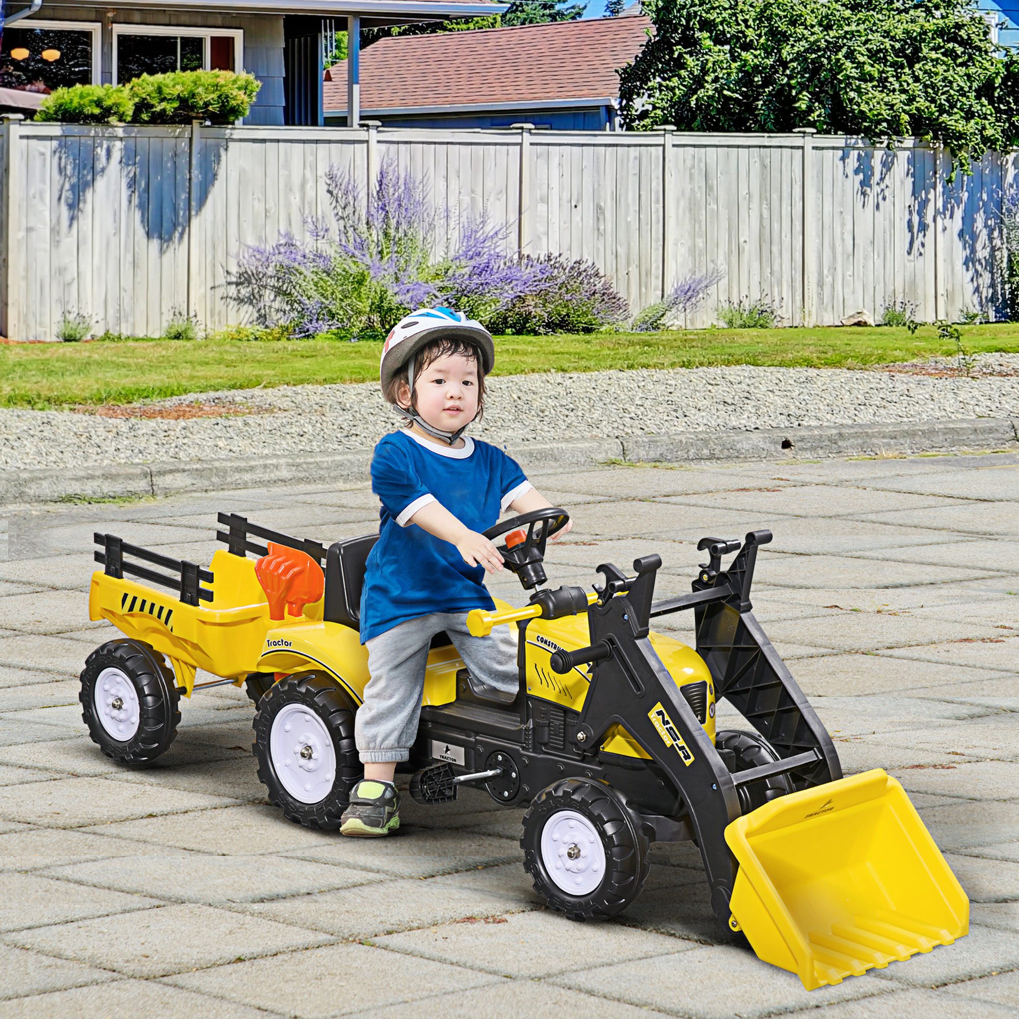 HOMCOM Trettraktor mit Anhänger, Tretfahrzeug mit Schaufel, Kinderfahrzeug günstig online kaufen