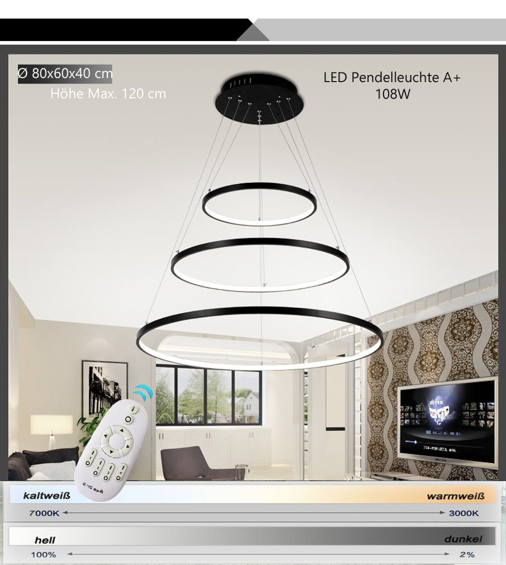 Euroton LED Pendelleuchte LED Pendelleuchte 2130 LED Hängelampe mit Fernbedienung, LED fest integriert, kalt - warm, 7000 k - 3000 k stufenlos einstellbar – Bild 3 von 5