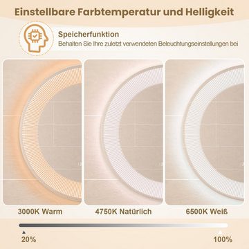 COSTWAY Badspiegel, Touch LED Spiegel, 60cm rund, IP44