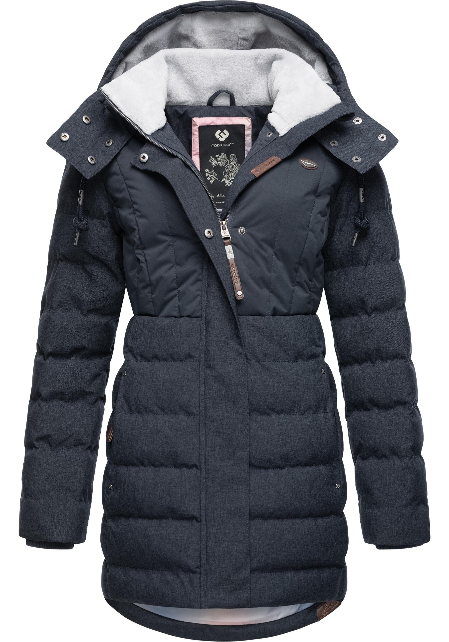 Ragwear Winterjacke Ashanta Block stylischer, gesteppter Winterparka mit gefütterter Kapuze navy