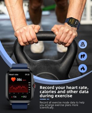 SOUYIE für Herren Damen, mit Blutzuckermessung mit Telefonfunktion, Fitness Smartwatch (1.91 Zoll, Android iOS), mit Herzfrequenz/Temperaturüberwachung, Wasserdichte IP67