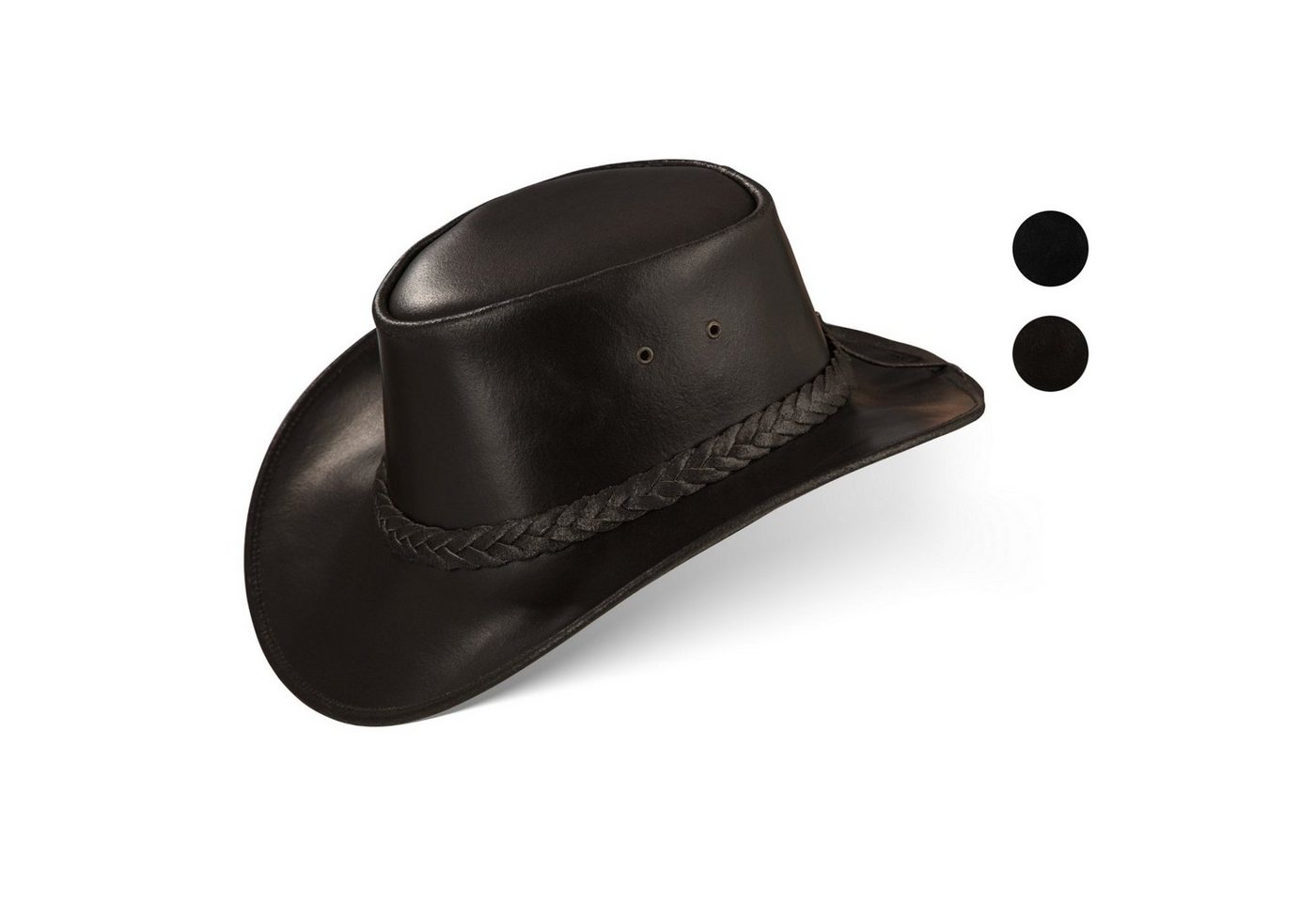 BLACK FOREST FOX Cowboyhut PERTH Unisex Western Cowboy Hut Reiten Leder Sonnenhut in 2 Farben Braun Größe L